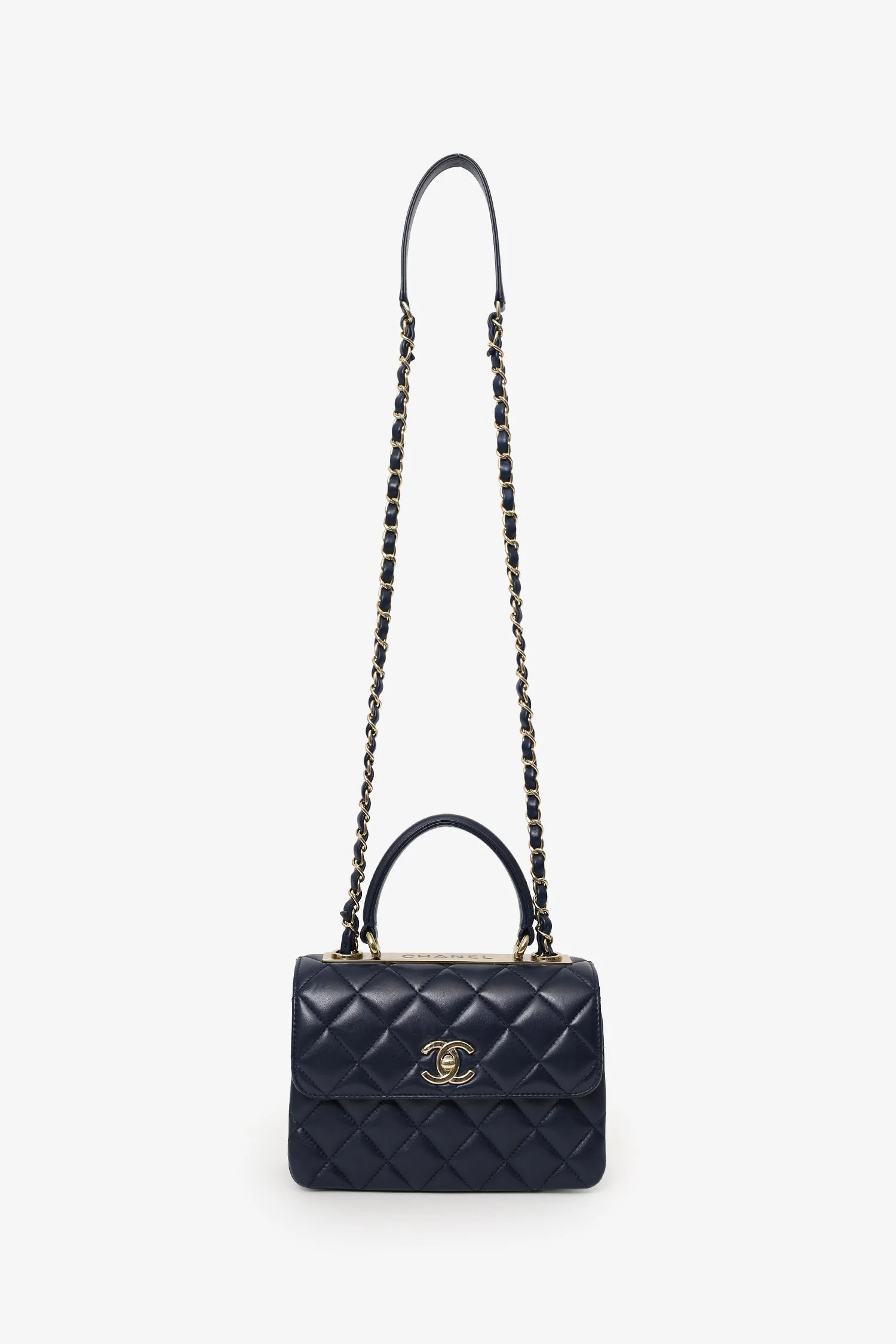 Pre-Loved Chanel™ Navy Lambskin Quilted Small Trendy CC Top Handle Bag - Image 6