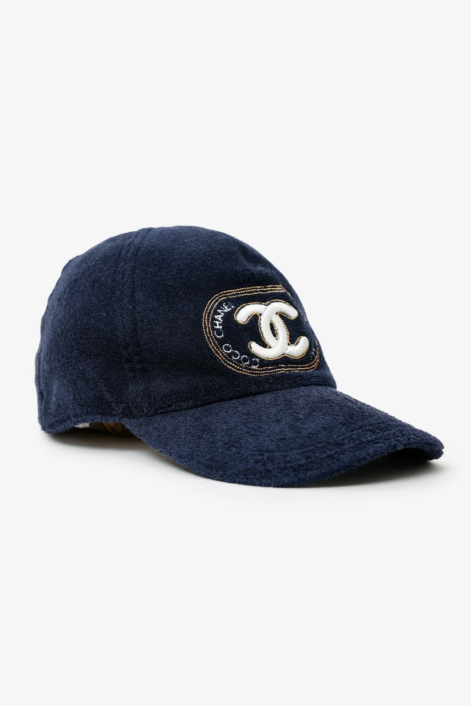 Pre-Loved Chanel™ Navy Terry Cloth Coco Cabin Cap - Image 2