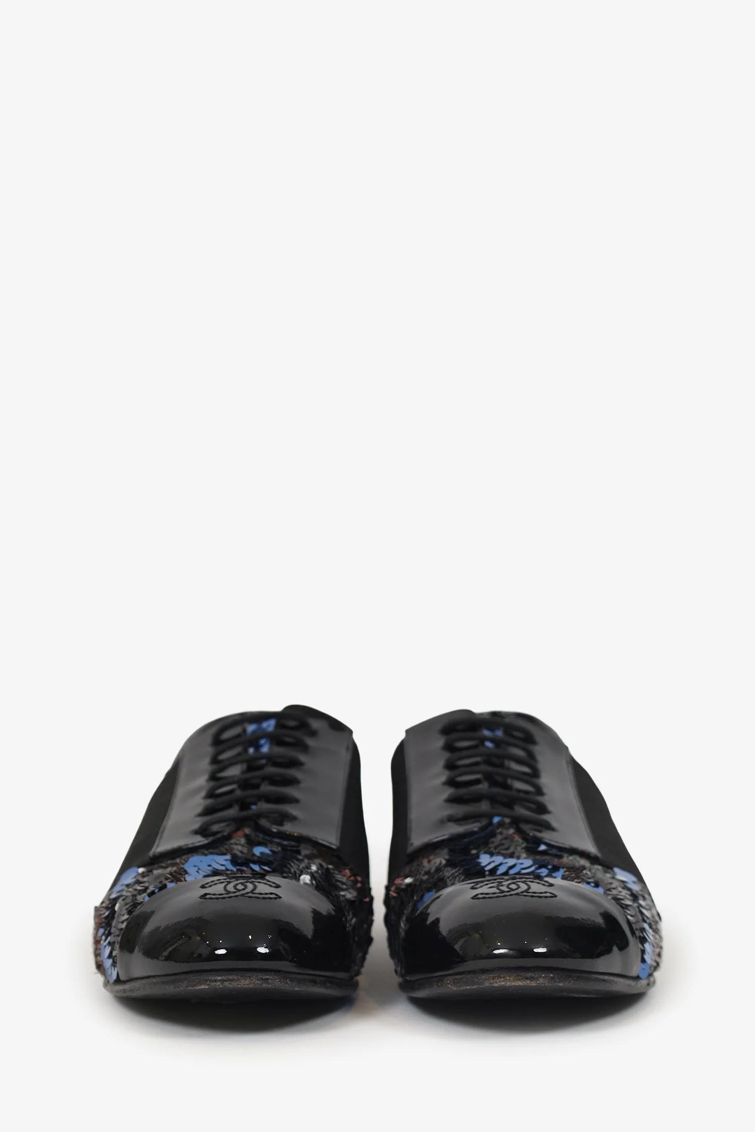 Pre-Loved Chanel™ Patent Leather/Sequin Cap Toe Brogues Size 37.5 - Image 3