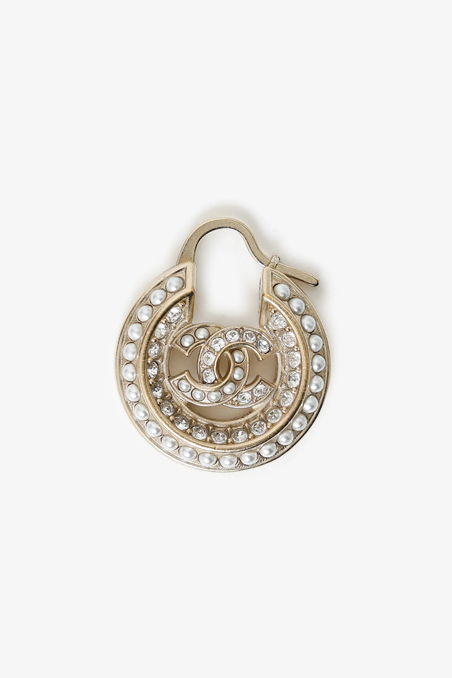 Pre-Loved Chanel™ Pearl Crystal CC Round Hoop Earrings - Image 3