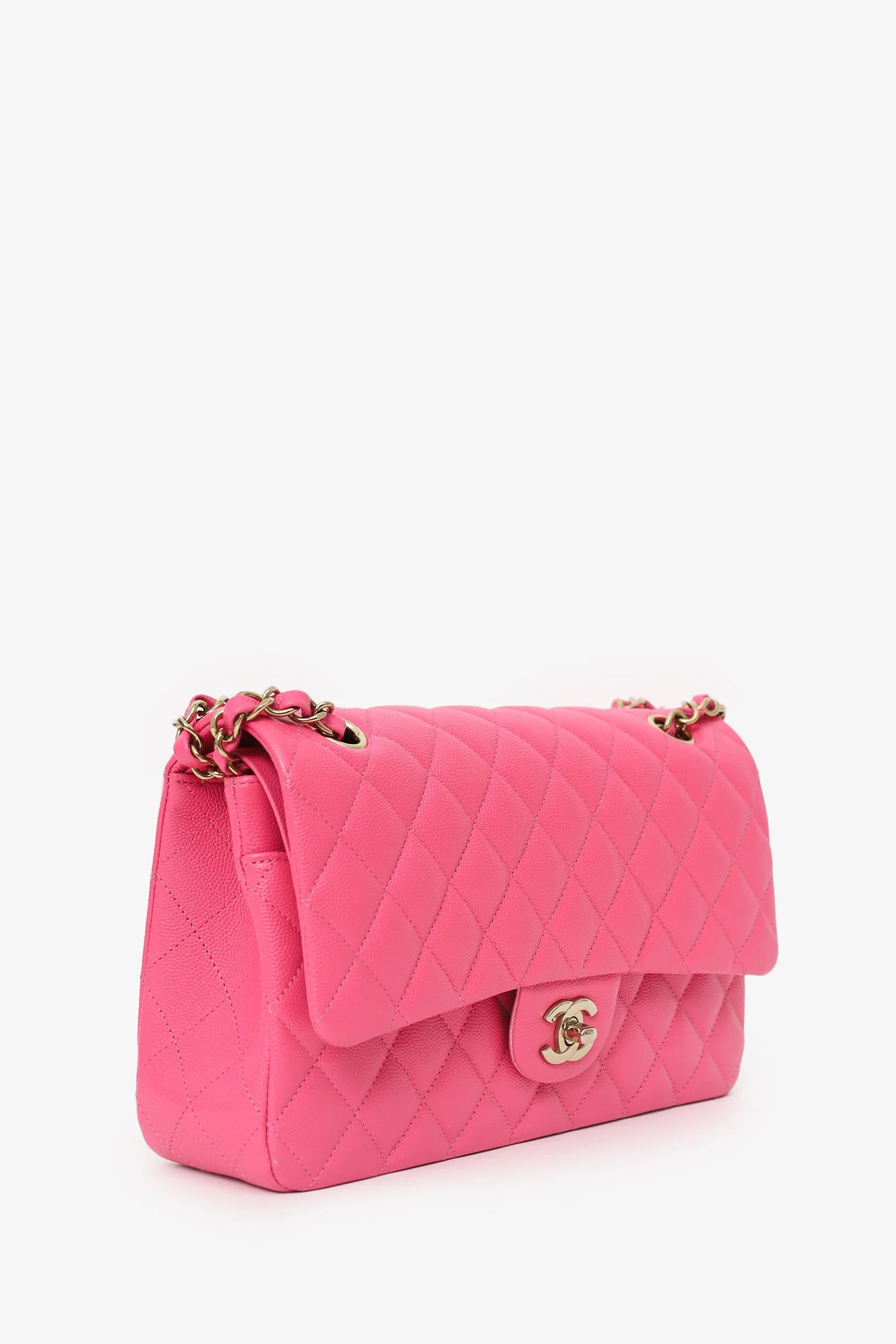 Pre-Loved Chanel™ Pink Caviar Leather Medium Classic Double Flap Shoulder Bag - Image 2
