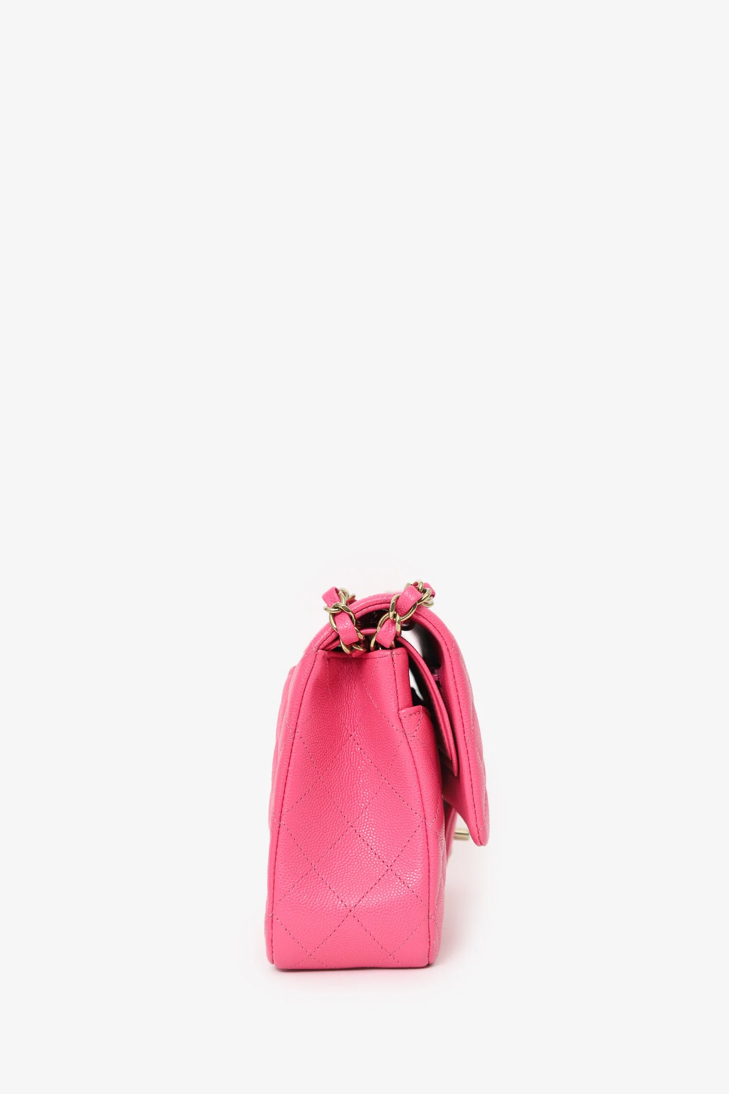 Pre-Loved Chanel™ Pink Caviar Leather Medium Classic Double Flap Shoulder Bag - Image 4