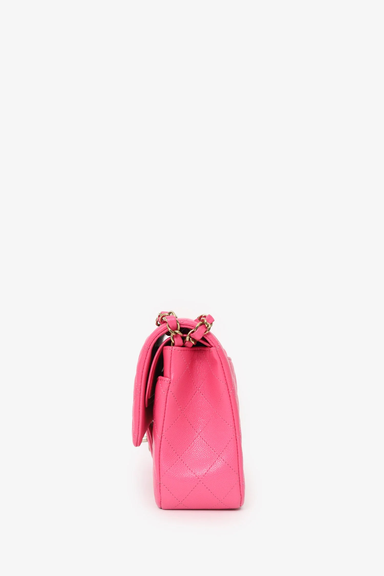 Pre-Loved Chanel™ Pink Caviar Leather Medium Classic Double Flap Shoulder Bag - Image 5