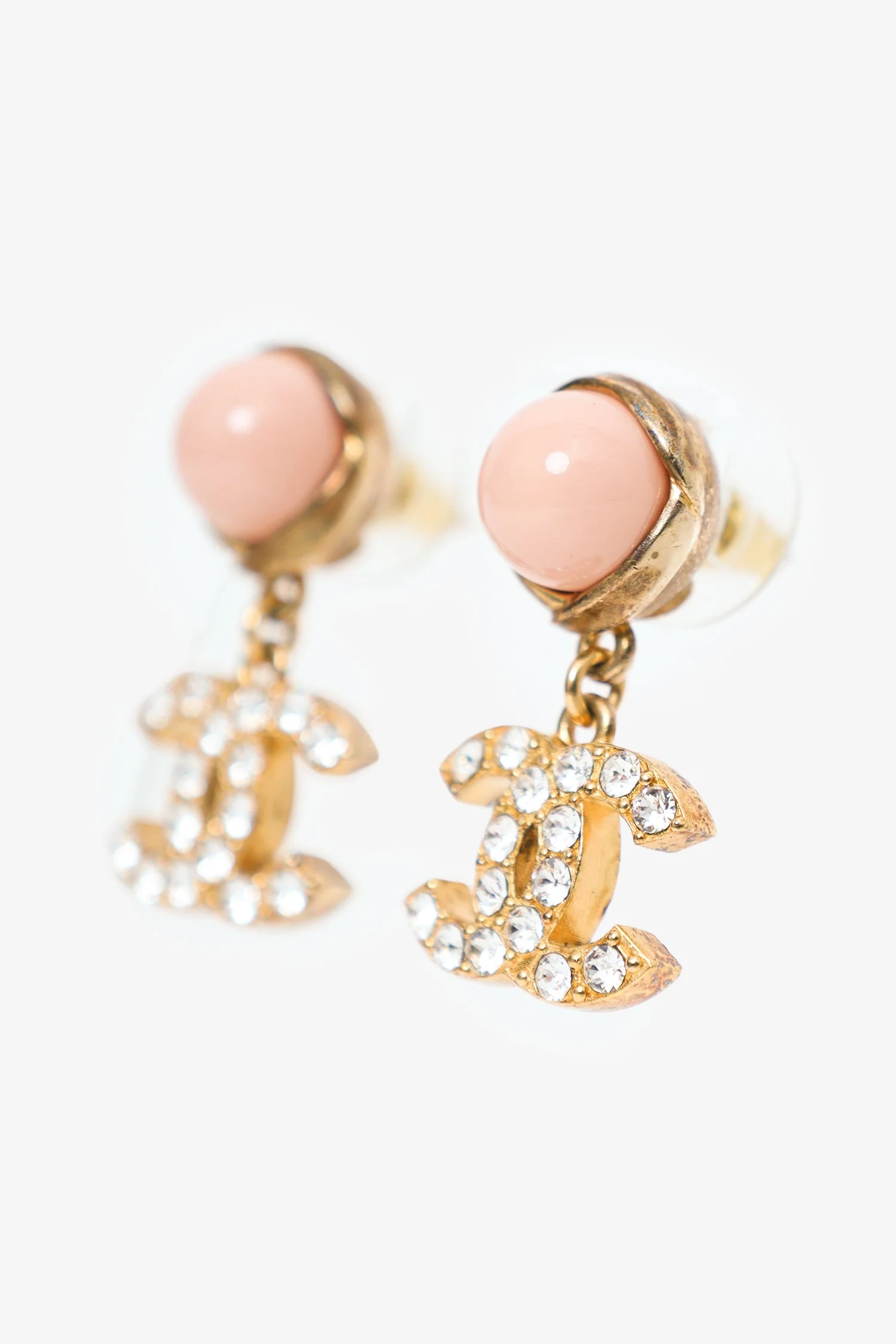 Pre-Loved Chanel™ Pink CC Metal/Glass/Pearl Earrings - Image 2
