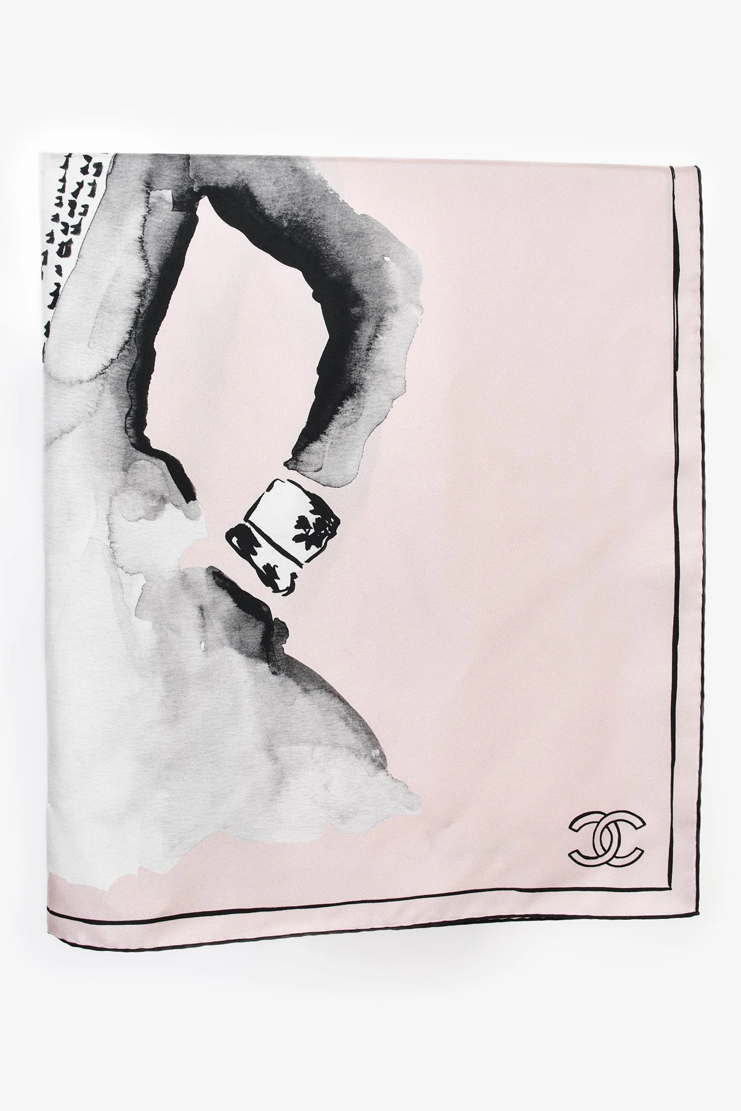 Pre-Loved Chanel™ Pink Silk Gabrielle Print Square Scarf - Image 3