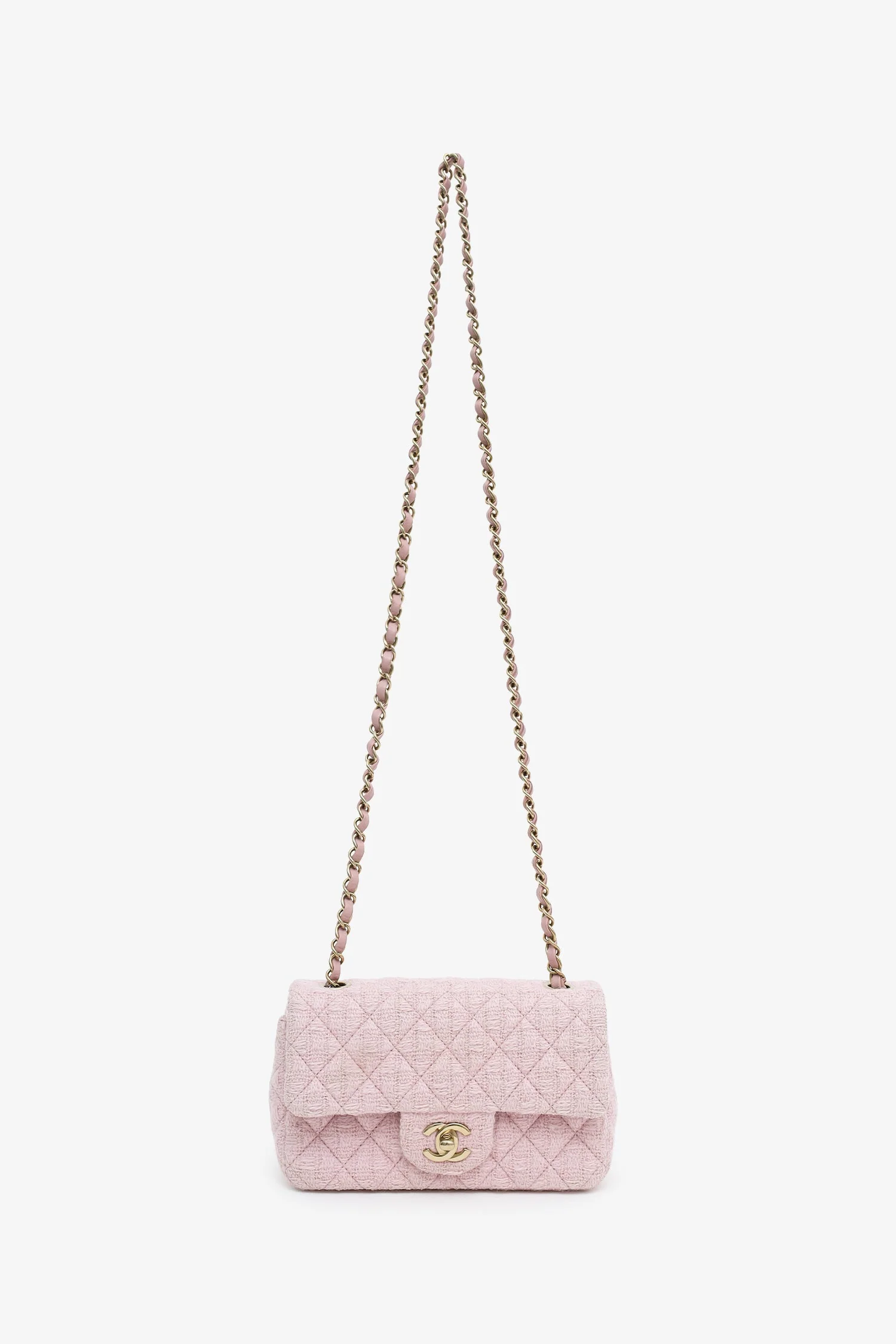 Pre-Loved Chanel™ Pink Tweed Quilted Mini Rectangular Flap Bag - Image 6