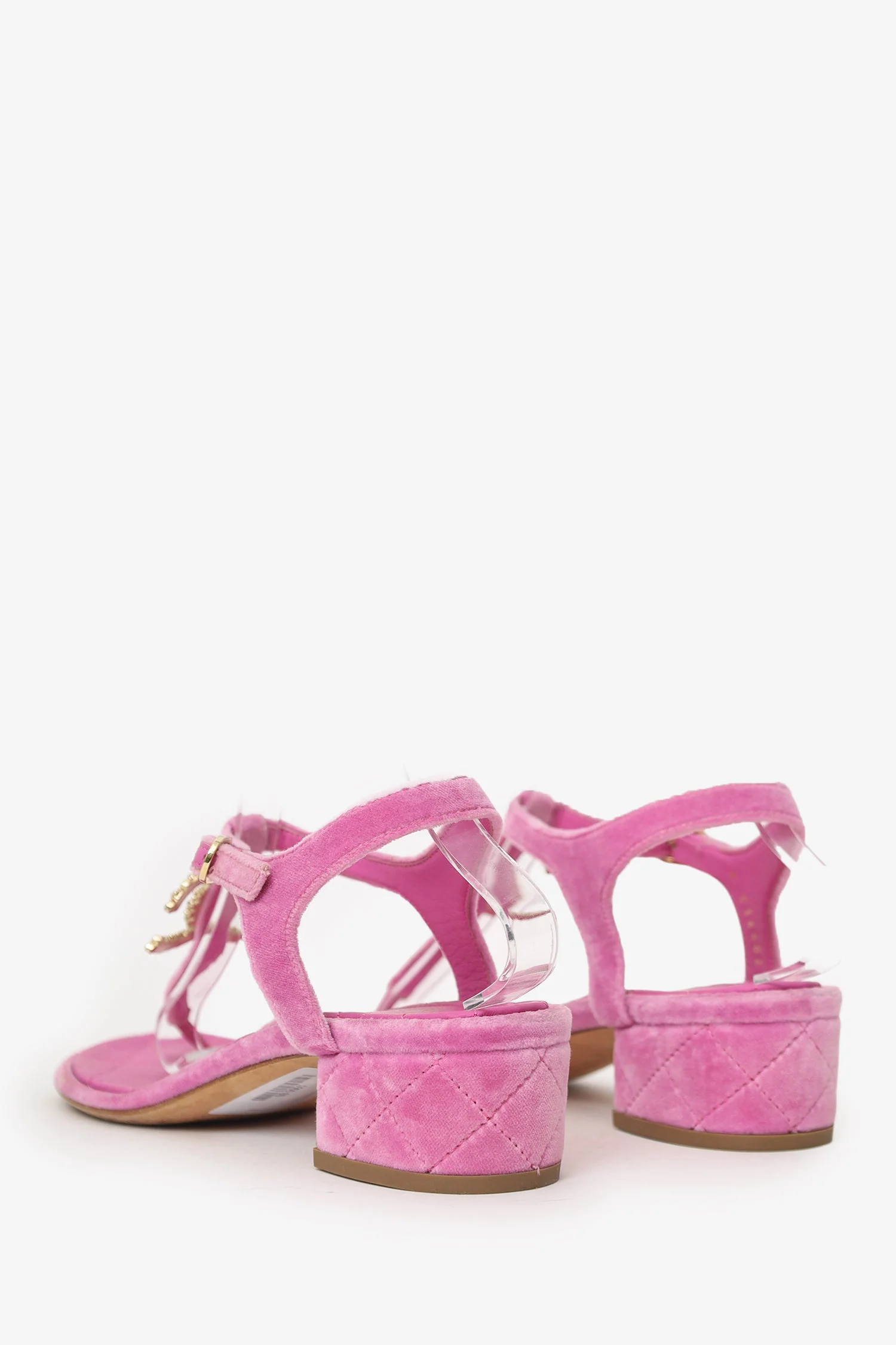 Pre-Loved Chanel™ Pink Velvet CC T-Strap Sandals Size 39 - Image 4