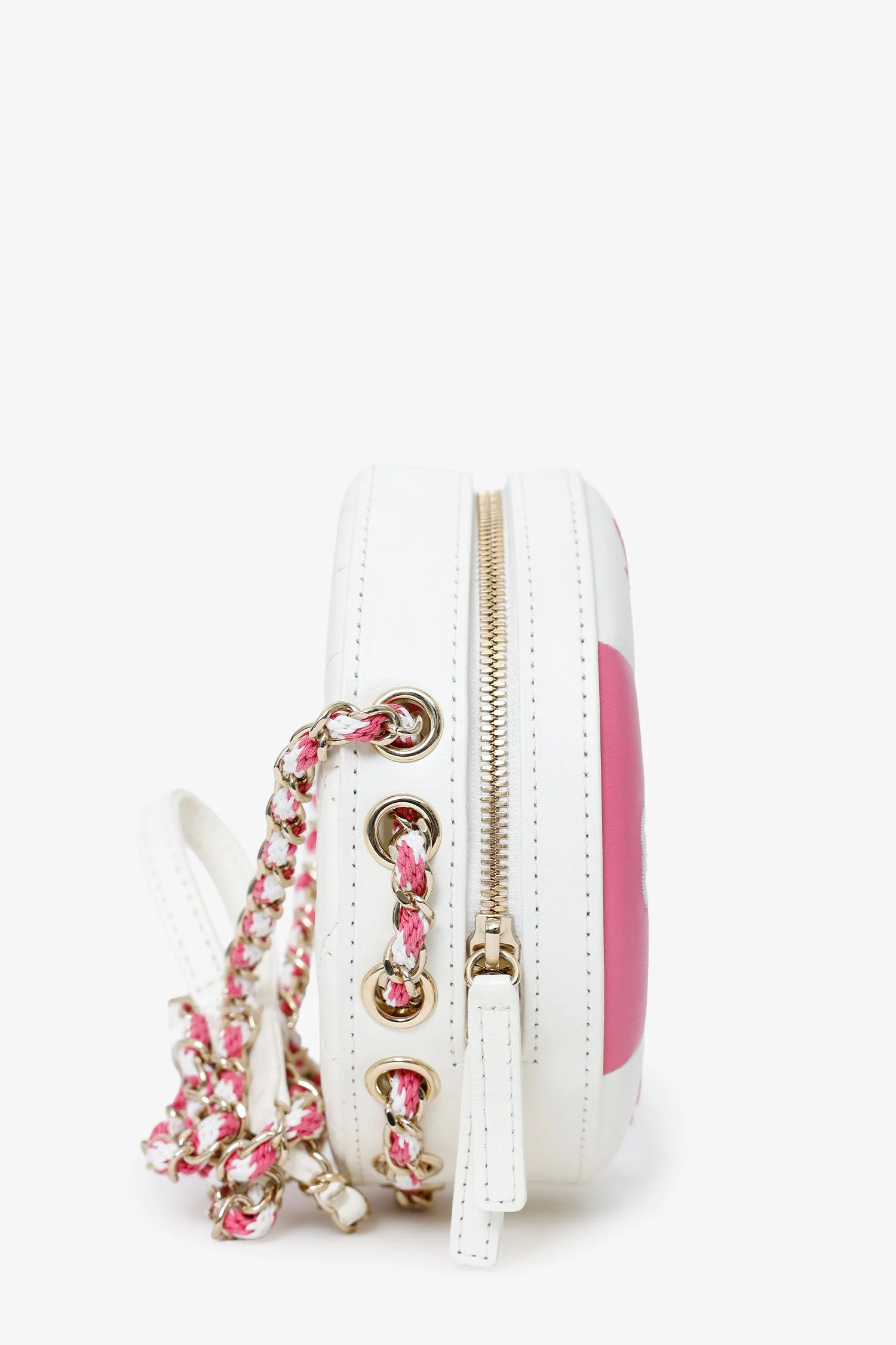 Pre-Loved Chanel™ Pink/White Lambskin Lifesaver Small Round Bag - Image 2