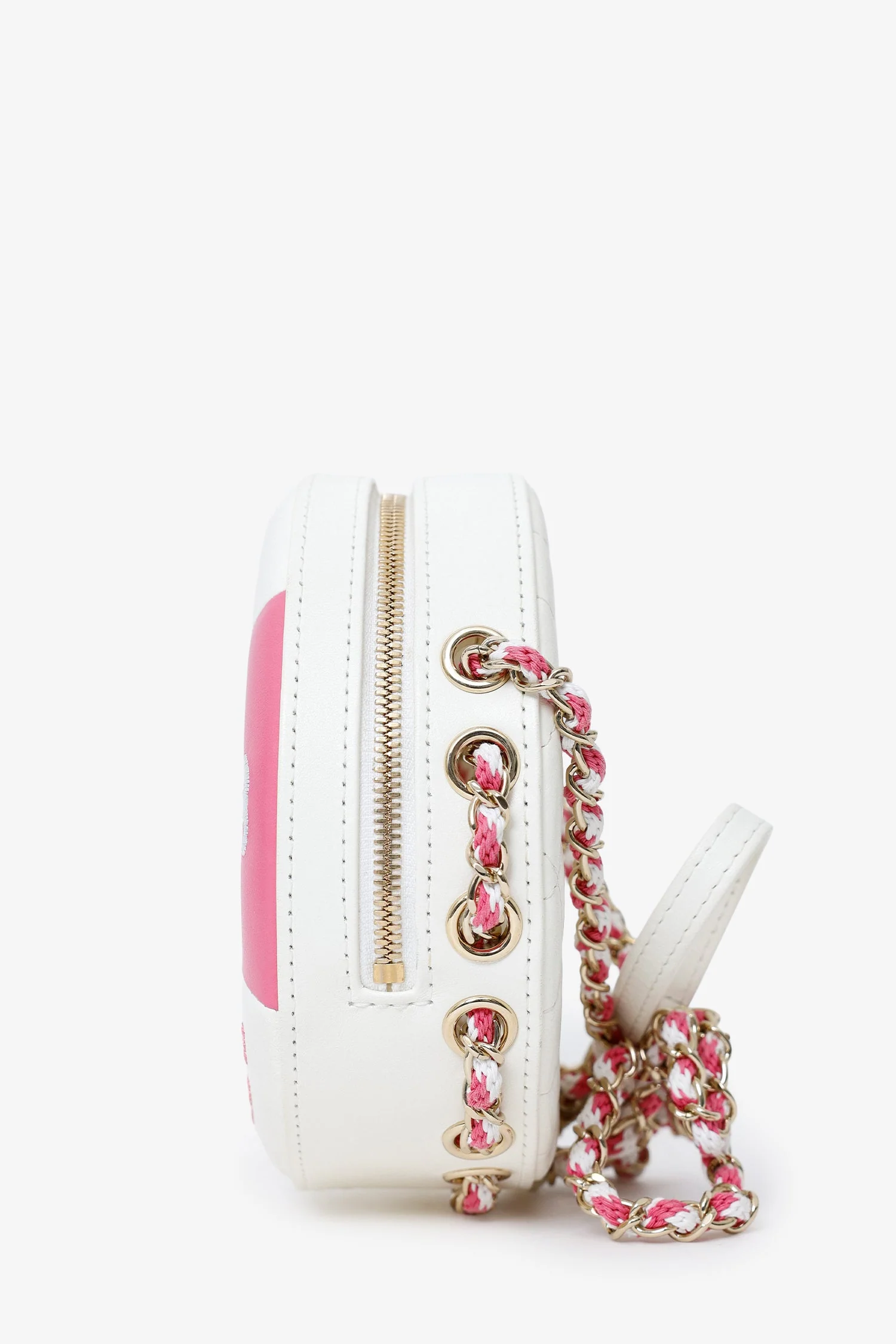 Pre-Loved Chanel™ Pink/White Lambskin Lifesaver Small Round Bag - Image 4