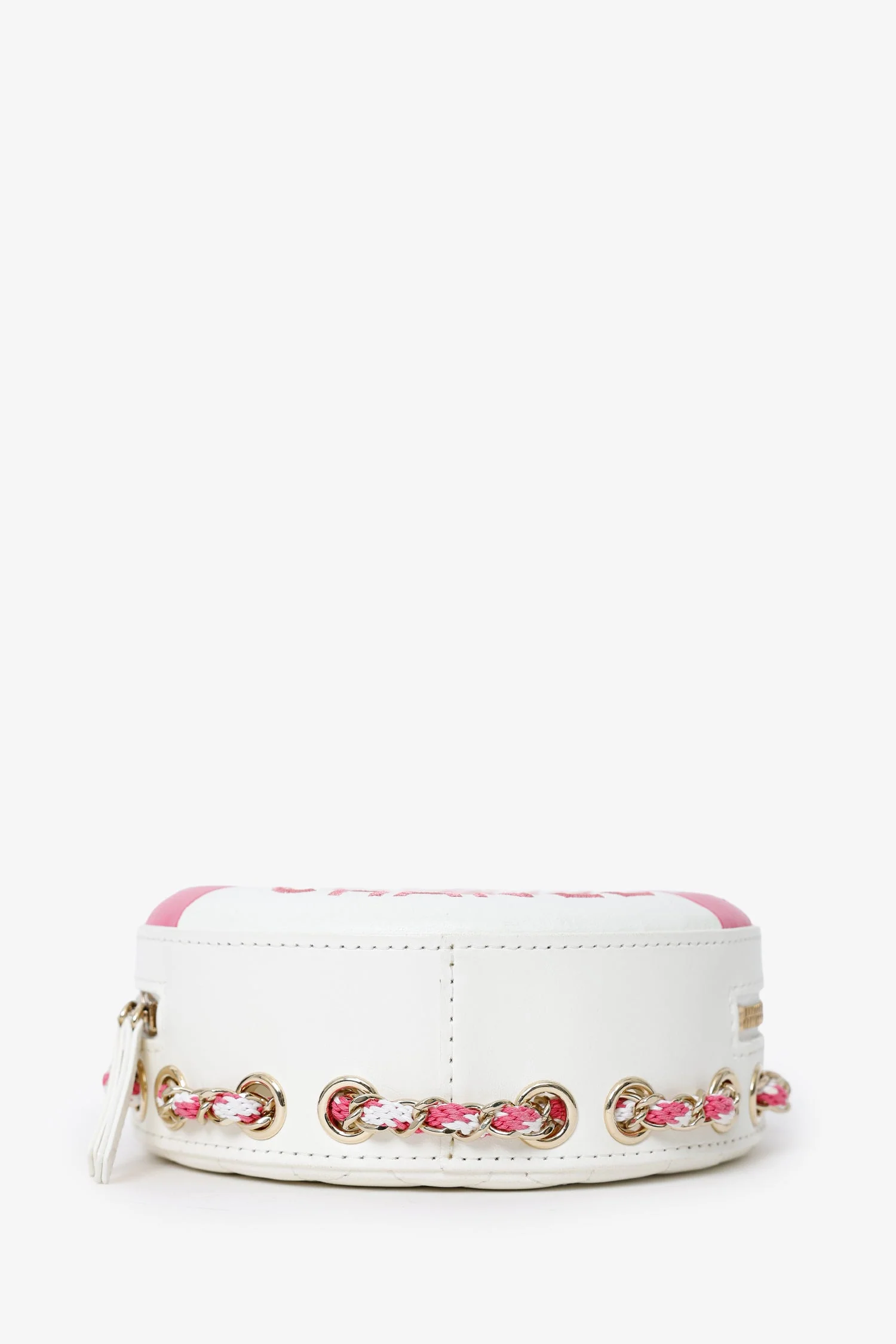 Pre-Loved Chanel™ Pink/White Lambskin Lifesaver Small Round Bag - Image 5