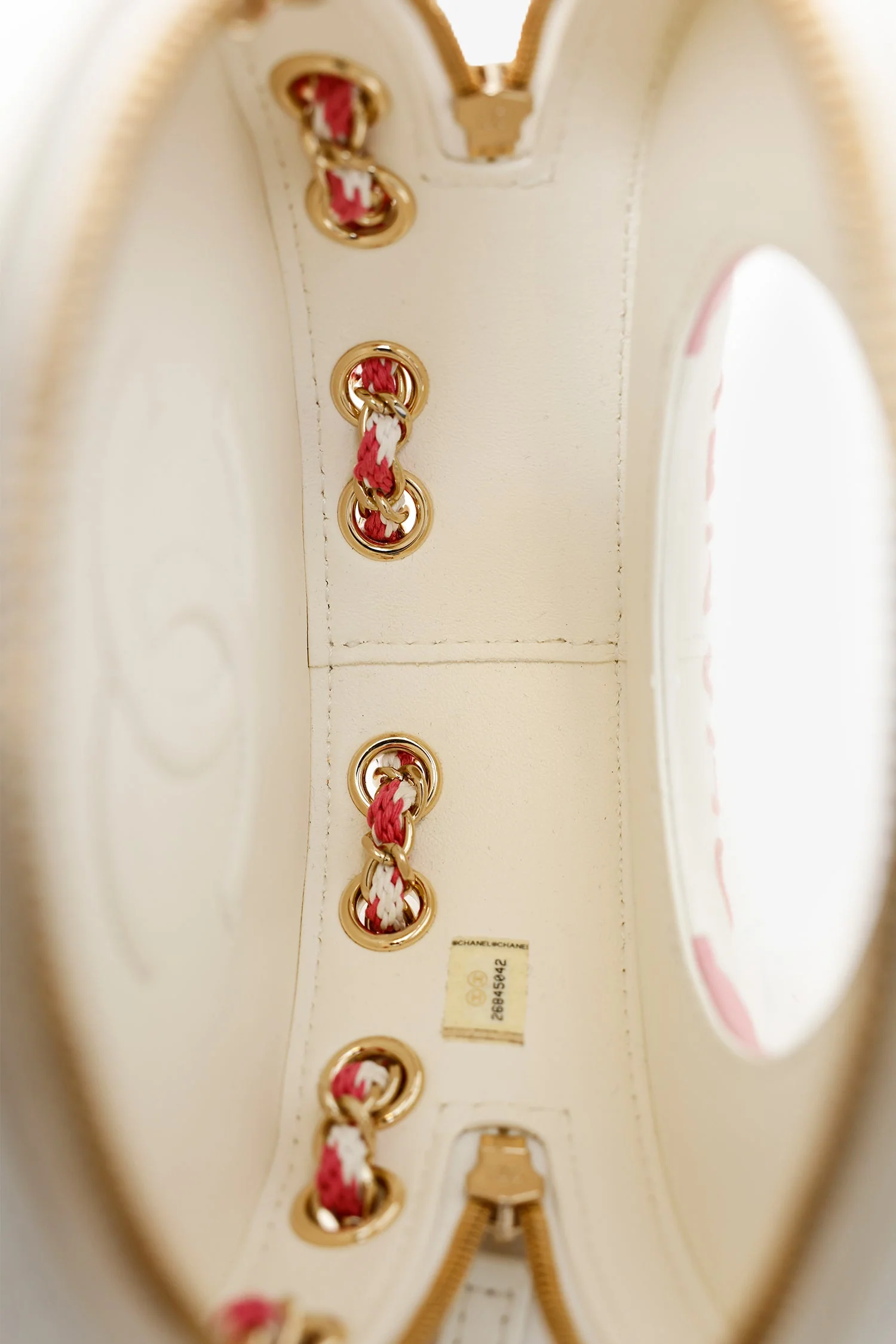 Pre-Loved Chanel™ Pink/White Lambskin Lifesaver Small Round Bag - Image 7