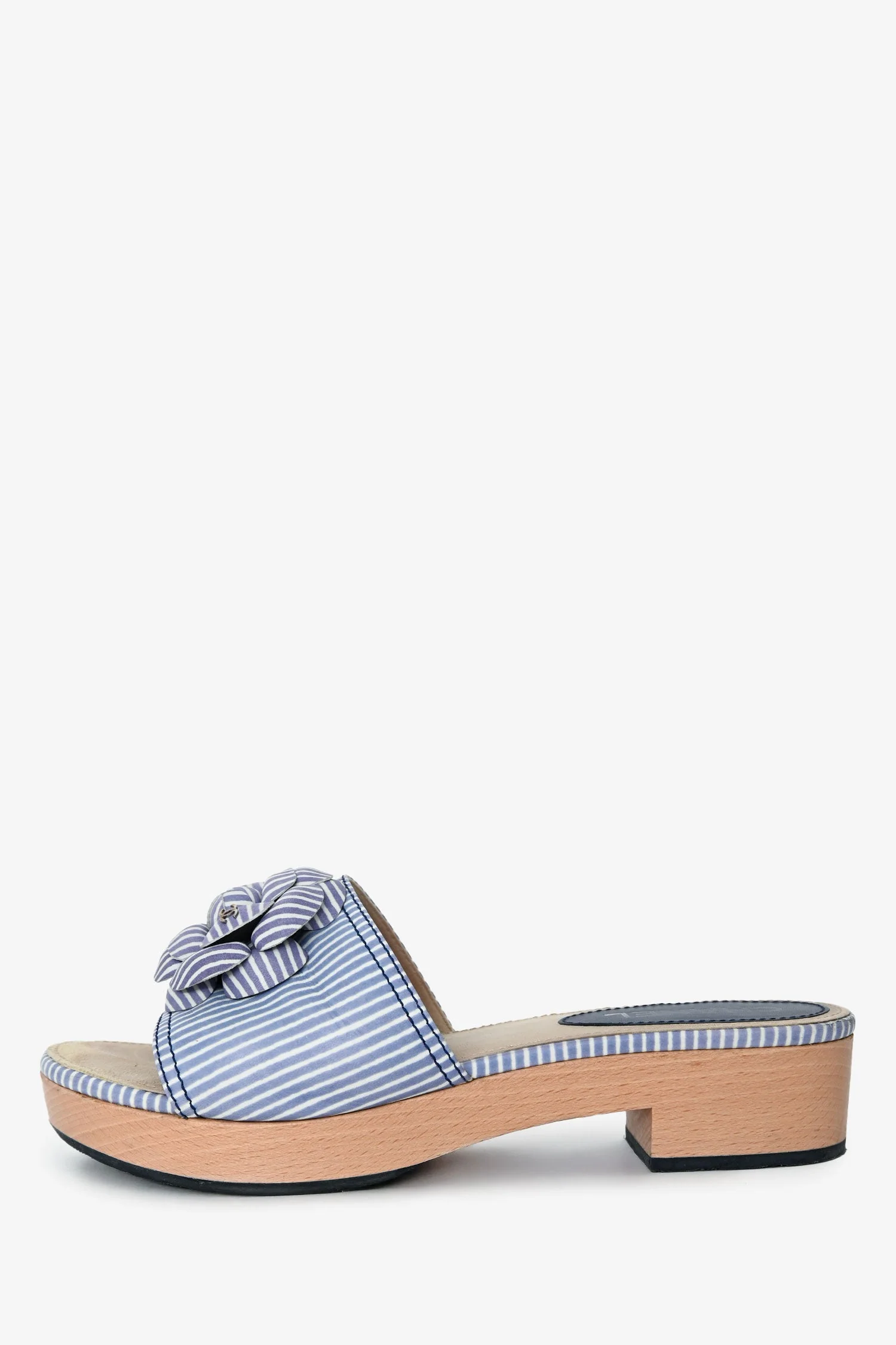 Pre-Loved Chanel™ Purple Striped Leather Camelia Platform Mules Size 40 - Image 5