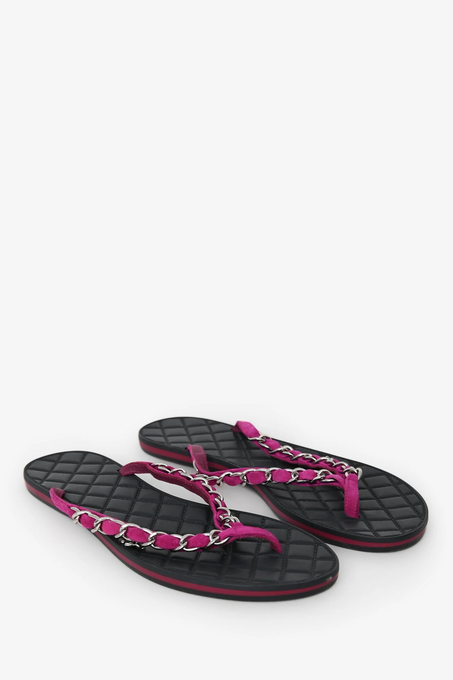 Pre-Loved Chanel™ Purple Suede Chain CC Charm Flip Flops Size 39 - Image 2