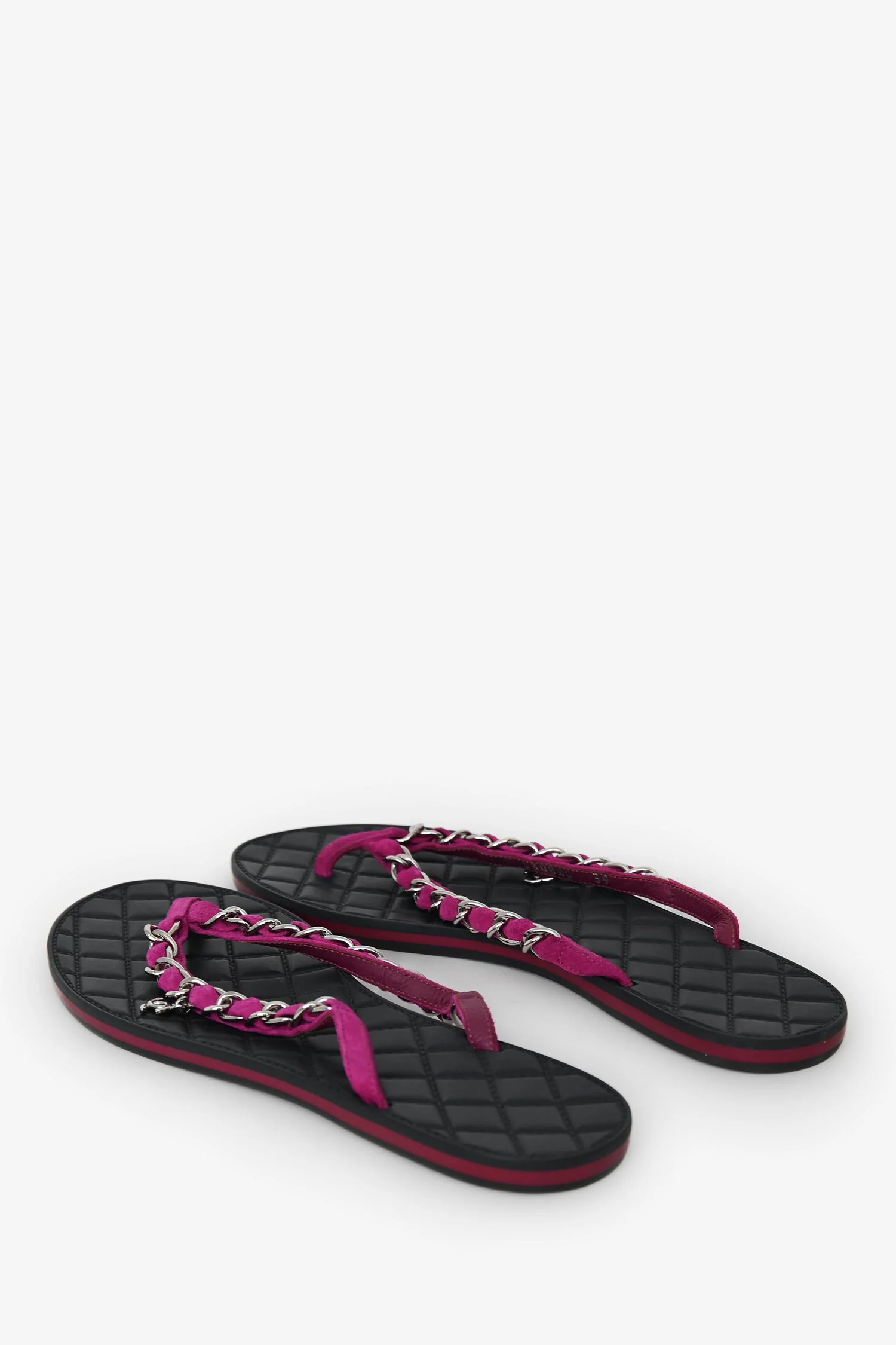 Pre-Loved Chanel™ Purple Suede Chain CC Charm Flip Flops Size 39 - Image 4