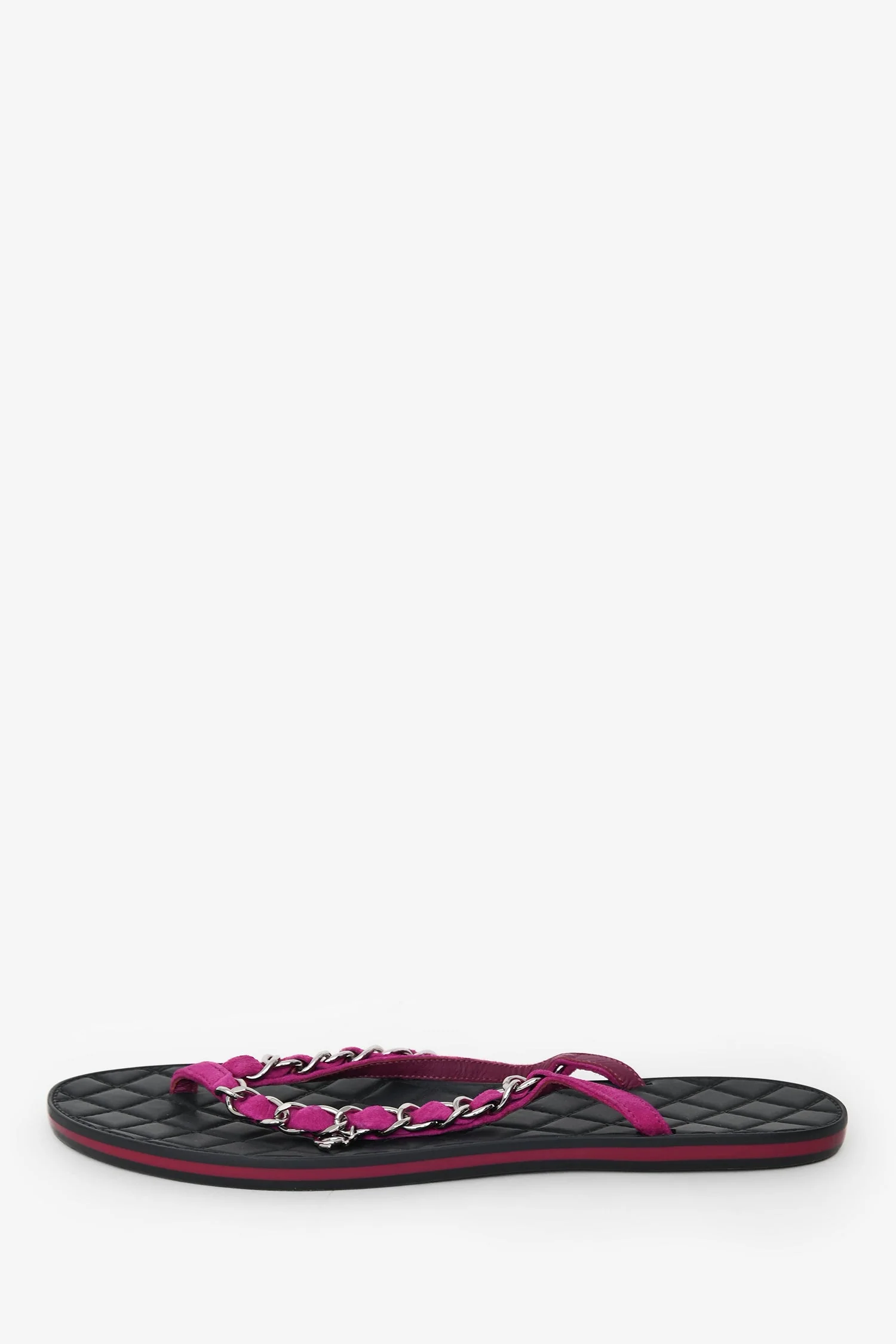 Pre-Loved Chanel™ Purple Suede Chain CC Charm Flip Flops Size 39 - Image 5
