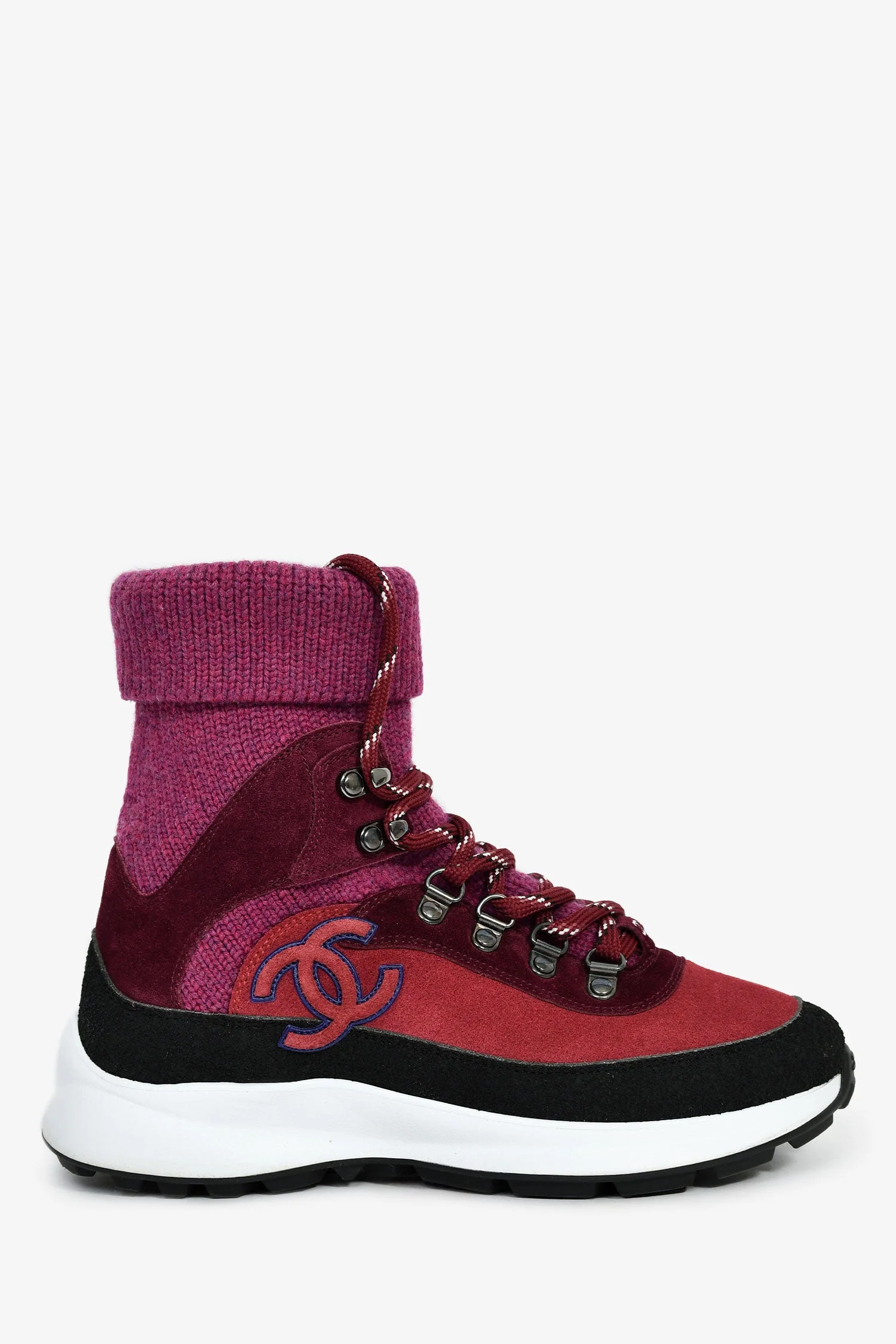 Pre-Loved Chanel™ Purple Suede/Knit Sock Sneakers Size 36.5