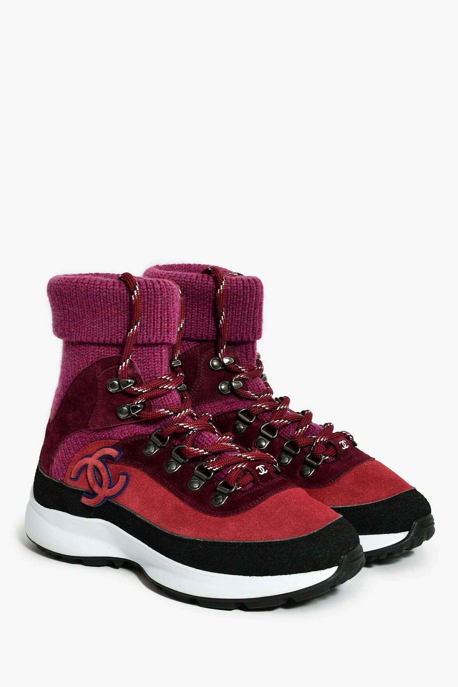 Pre-Loved Chanel™ Purple Suede/Knit Sock Sneakers Size 36.5 - Image 2