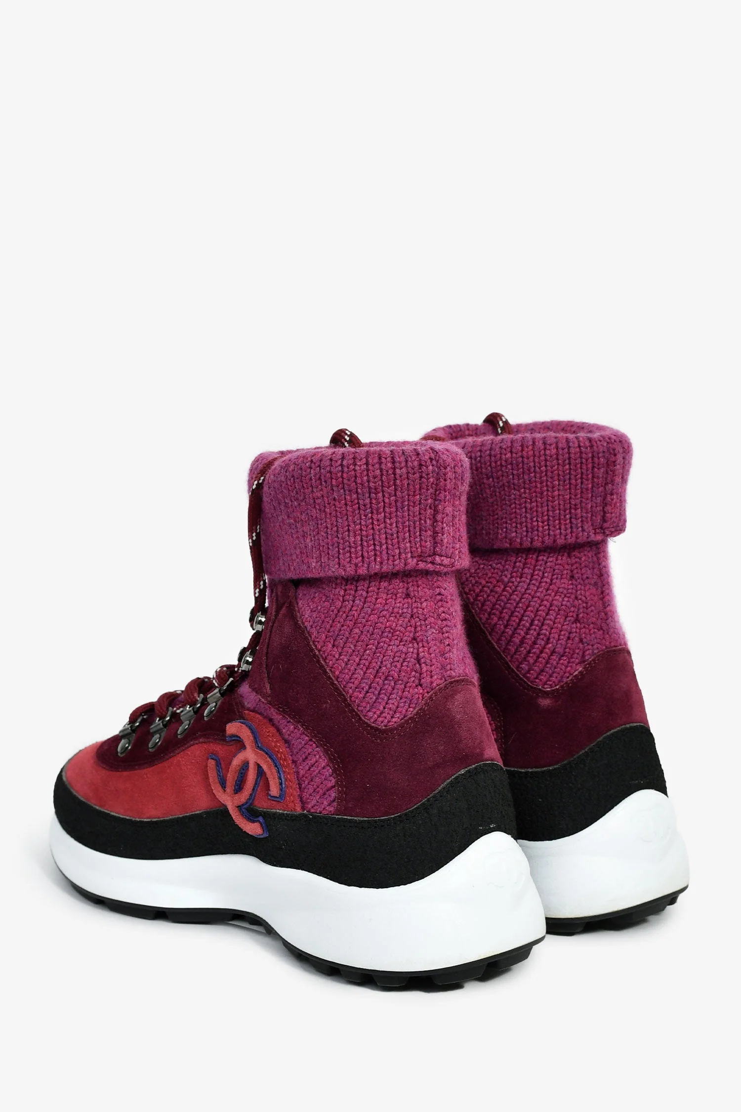 Pre-Loved Chanel™ Purple Suede/Knit Sock Sneakers Size 36.5 - Image 4