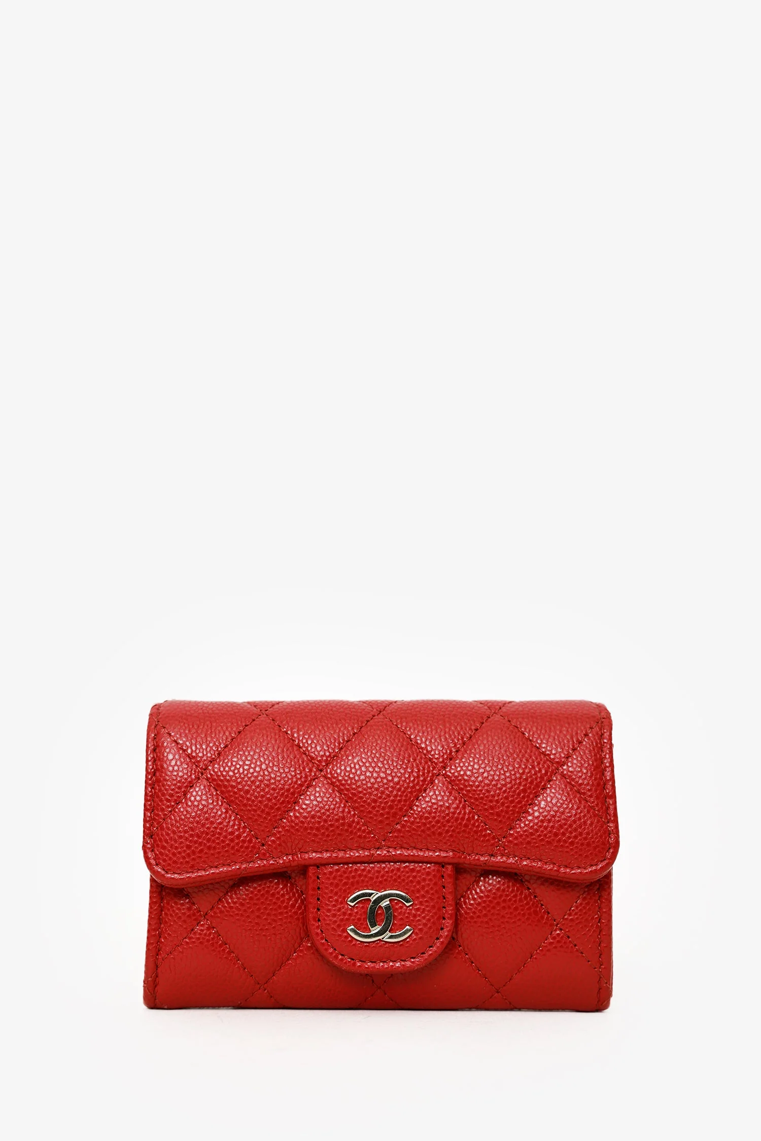 Pre-Loved Chanel™ Red Caviar Quilted Flap Card Holder Wallet