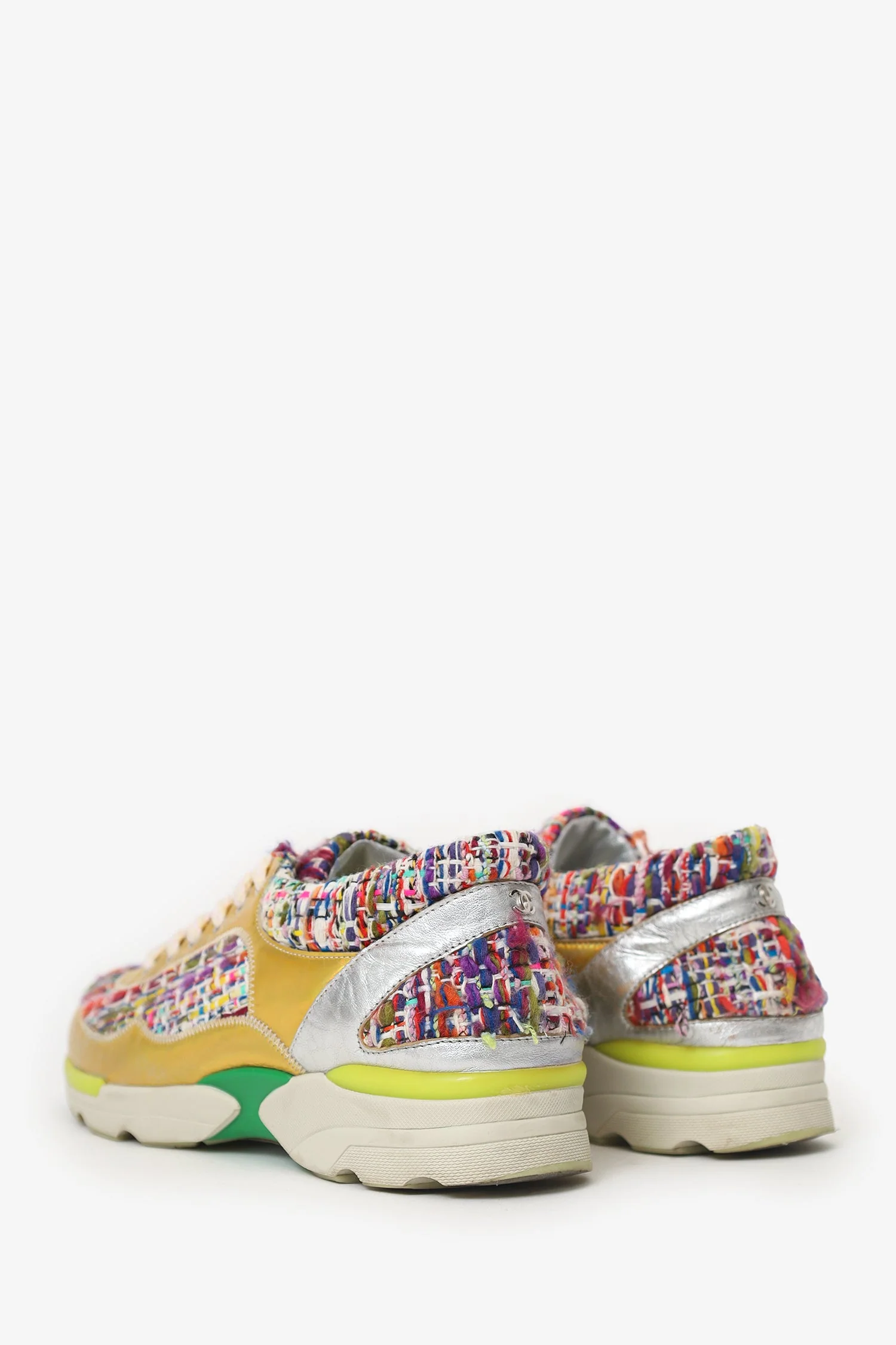 Pre-Loved Chanel™ Red/Green Tweed Gold Metallic Sneakers Size 36 - Image 4