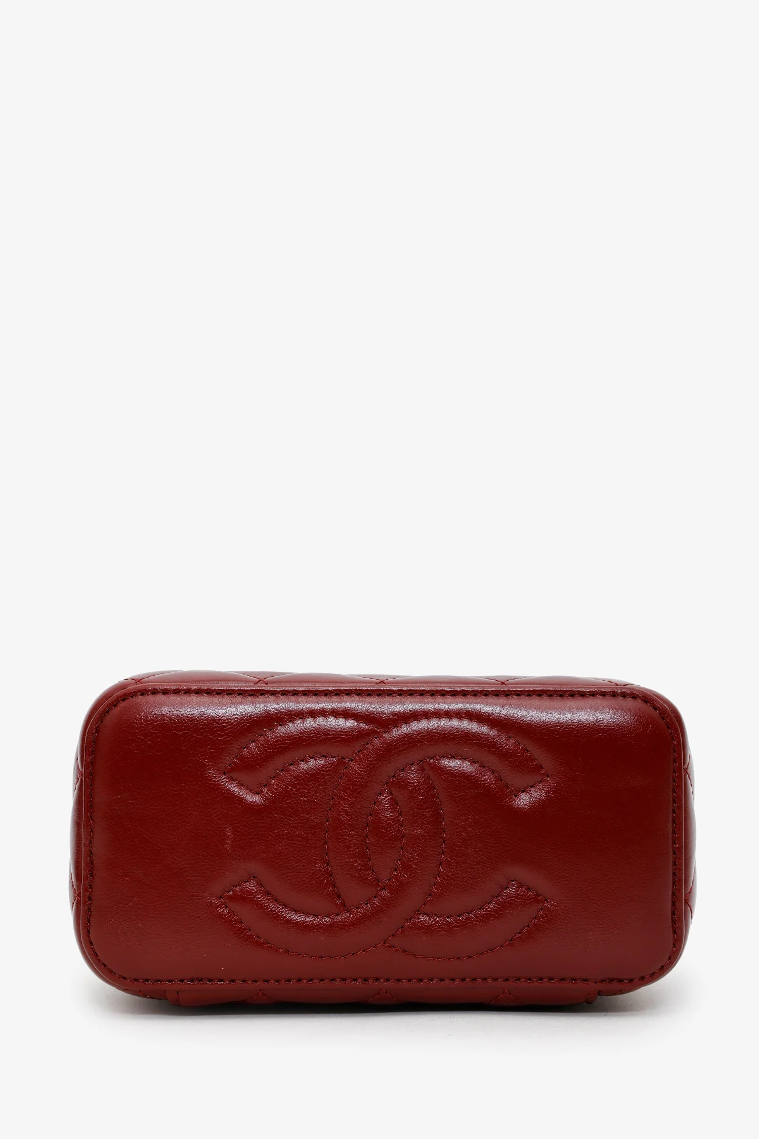 Pre-Loved Chanel™ Red Lambskin Quilted Small Pillow Crush Vanity Case With Chain - Image 5