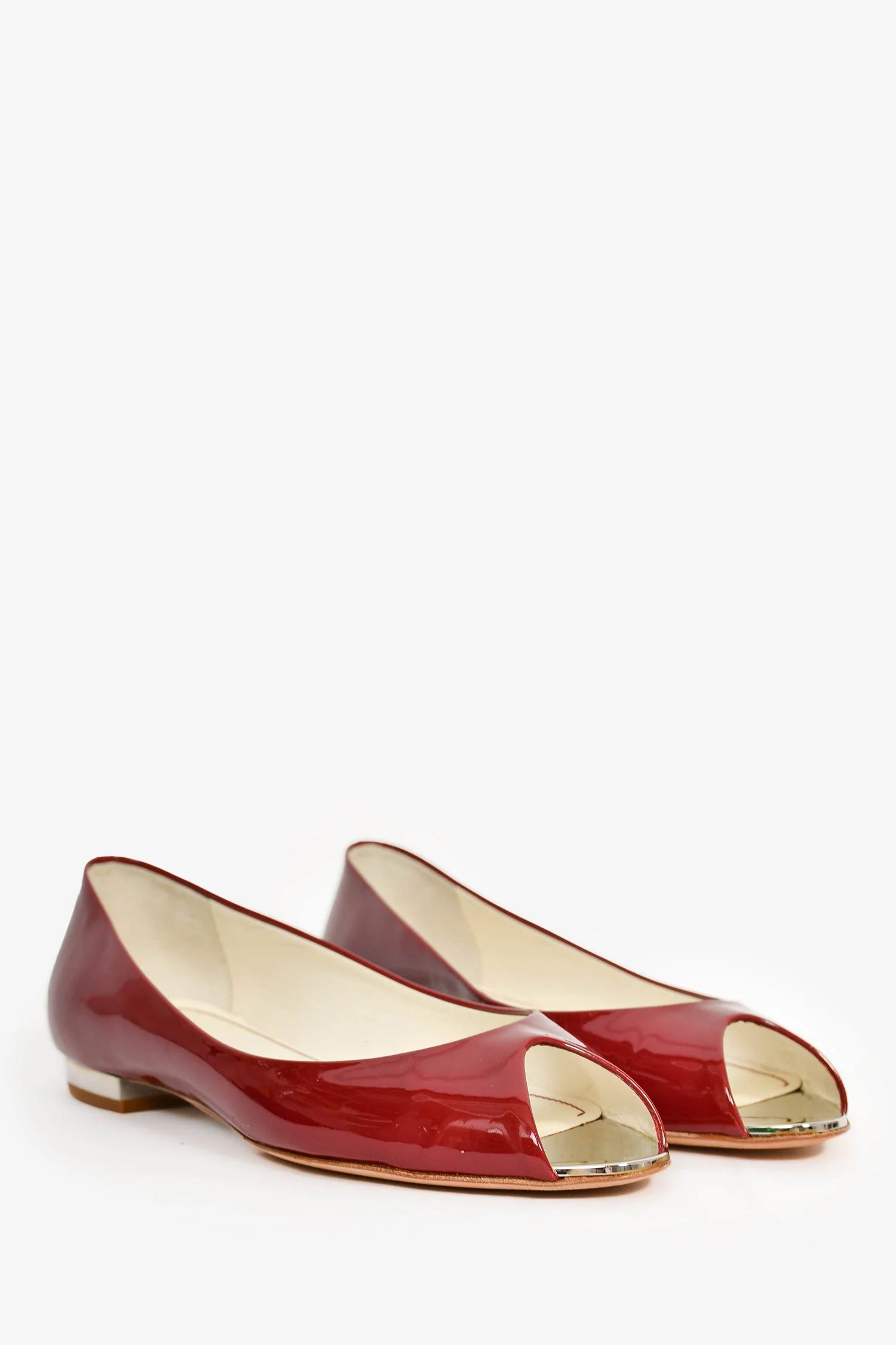 Pre-Loved Chanel™ Red Patent Leather Peep Toe Flats Size 36 - Image 2