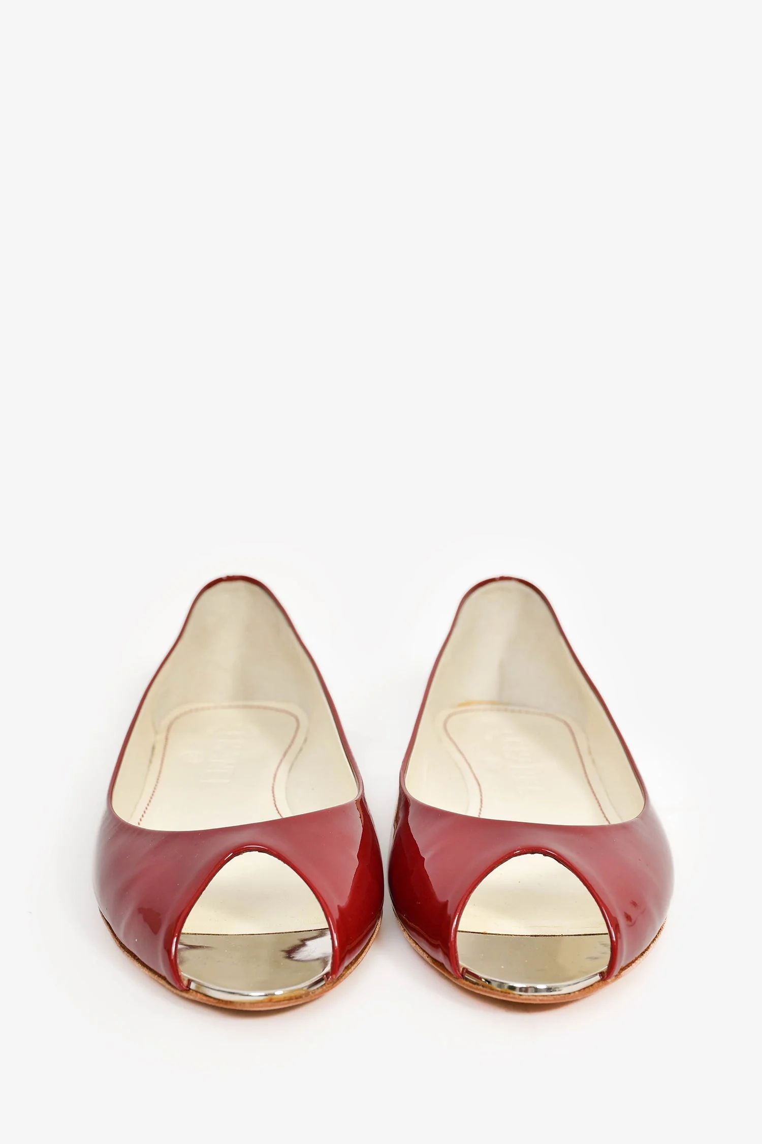 Pre-Loved Chanel™ Red Patent Leather Peep Toe Flats Size 36 - Image 3