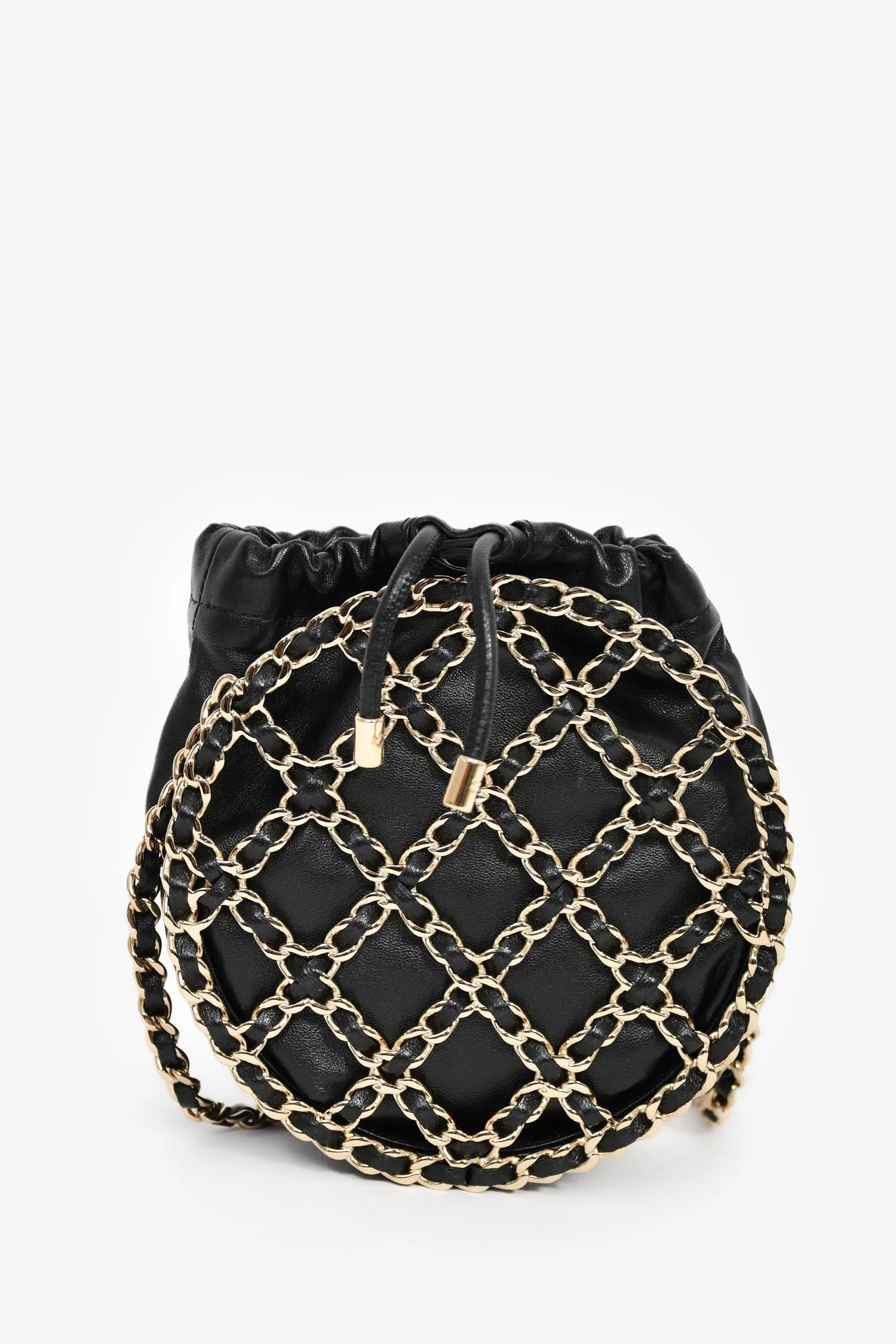 Pre-Loved Chanel™ Runway 2022 Black Lambskin Leather CC Logo Round Caged Crossbody Bag - Image 2