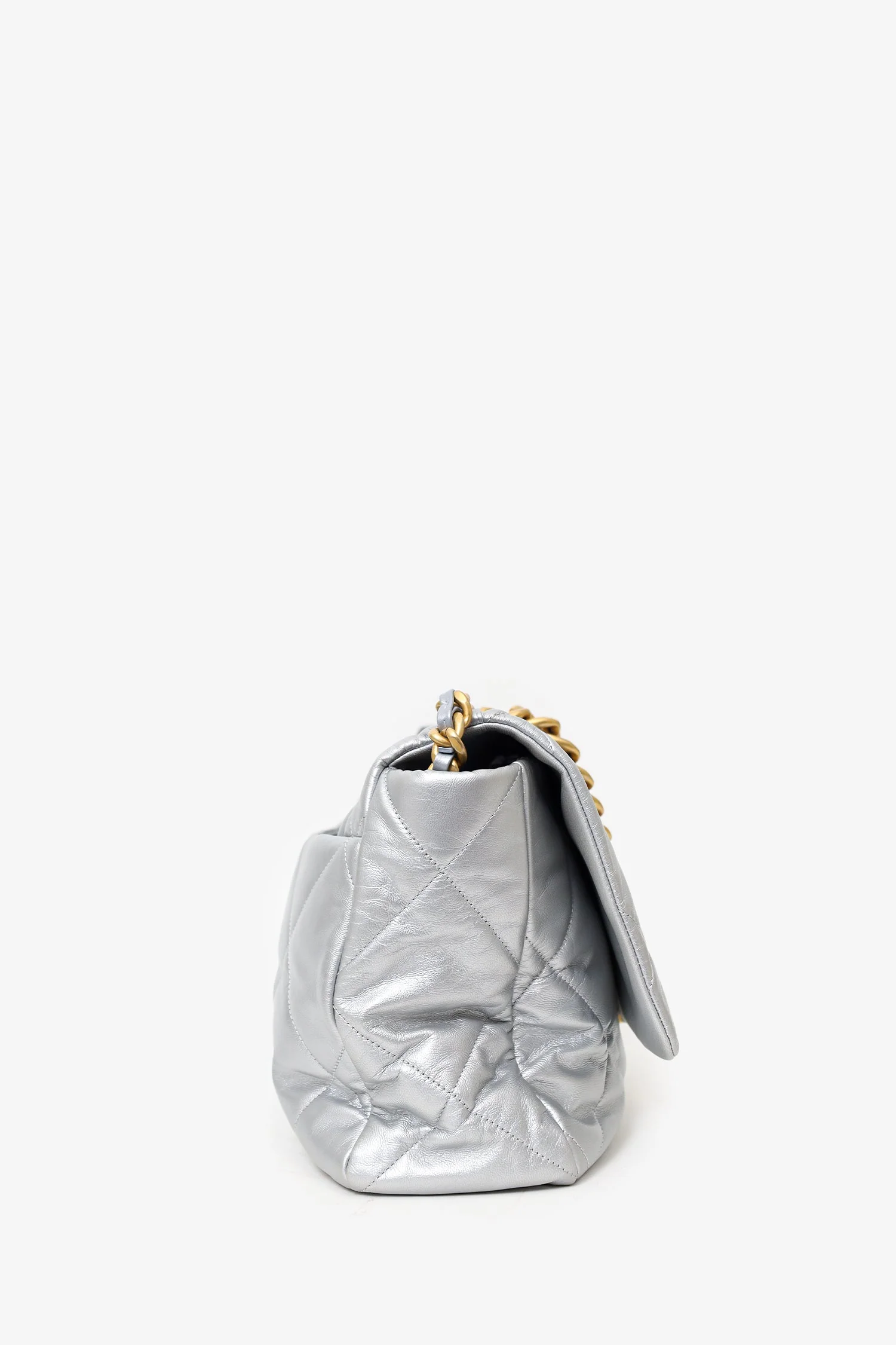 Pre-Loved Chanel™ Silver Leather Maxi 19 Flap - Image 5