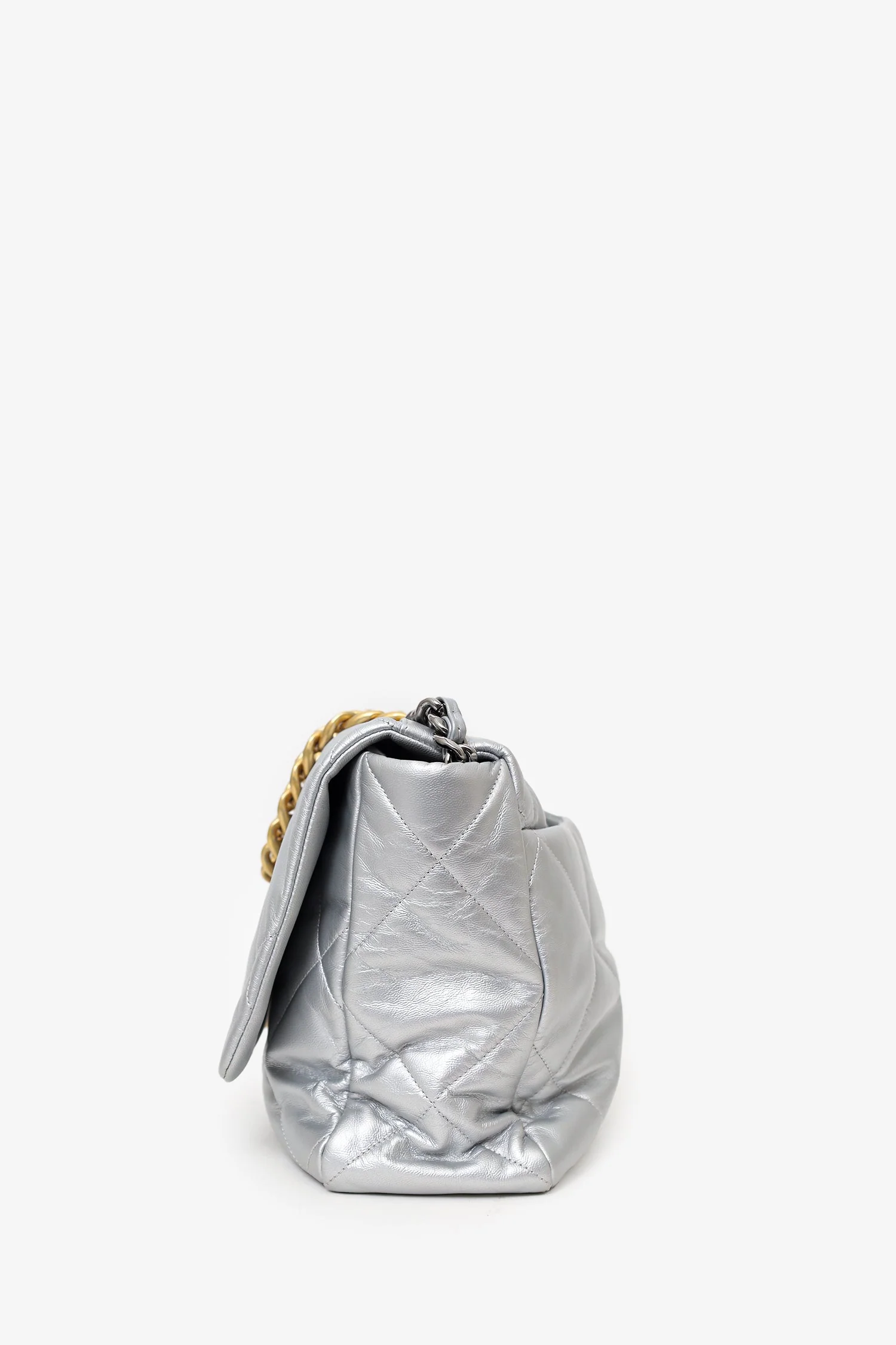 Pre-Loved Chanel™ Silver Leather Maxi 19 Flap - Image 6