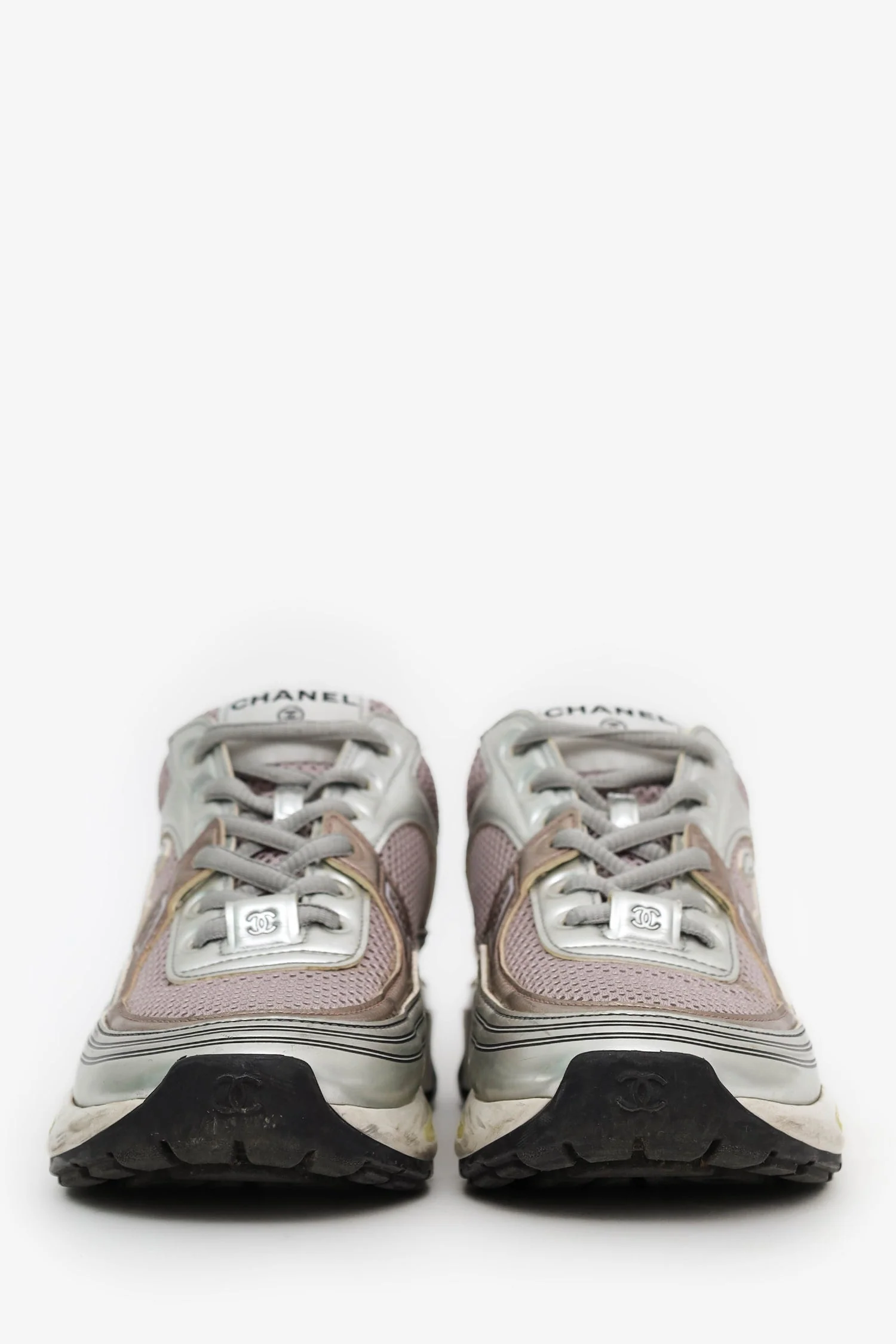 Chanel™ Silver Metallic Leather Mesh CC Chunky Sneaker Size 36.5 (Pre-Loved) - Image 3