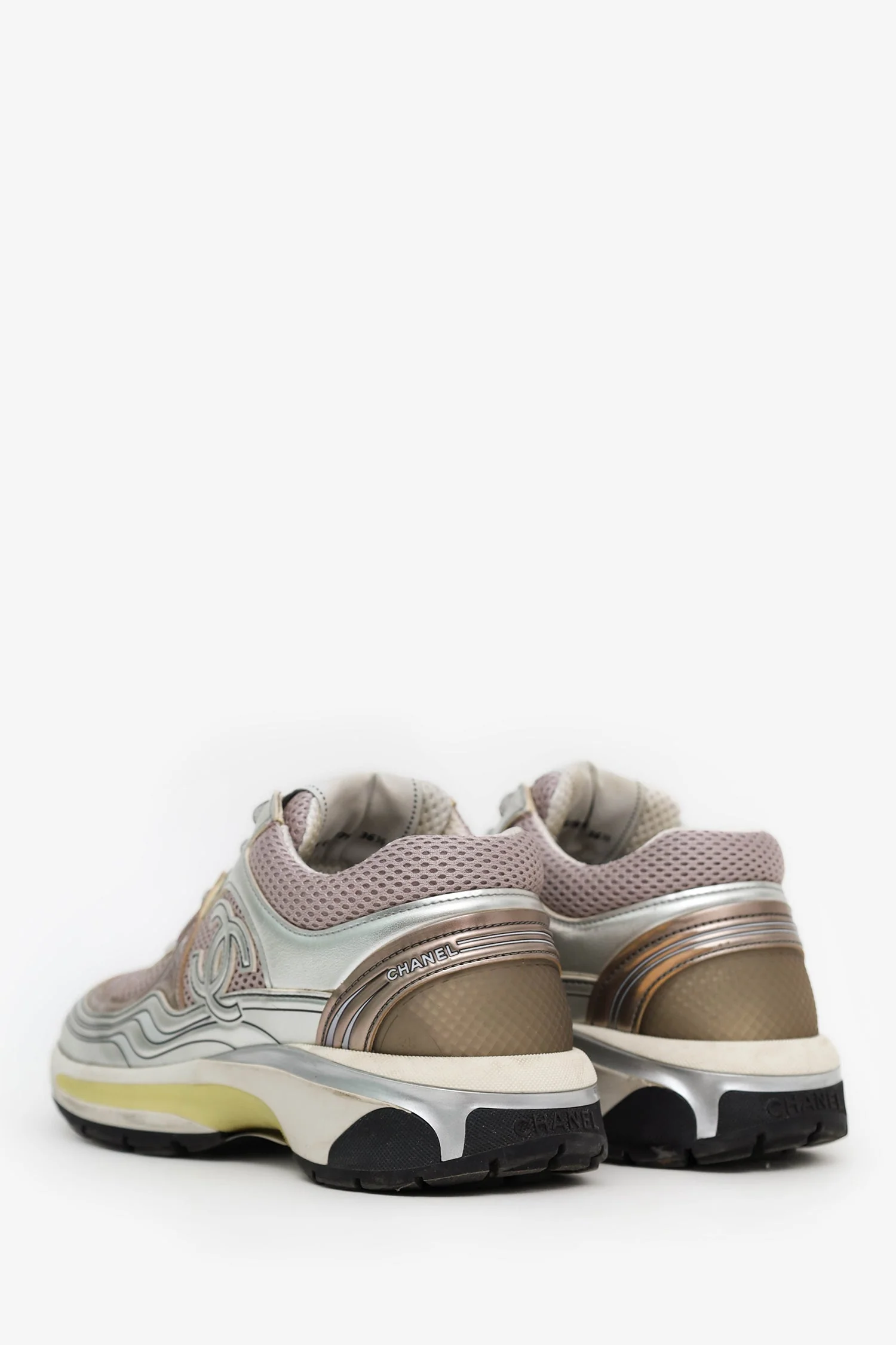 Chanel™ Silver Metallic Leather Mesh CC Chunky Sneaker Size 36.5 (Pre-Loved) - Image 4