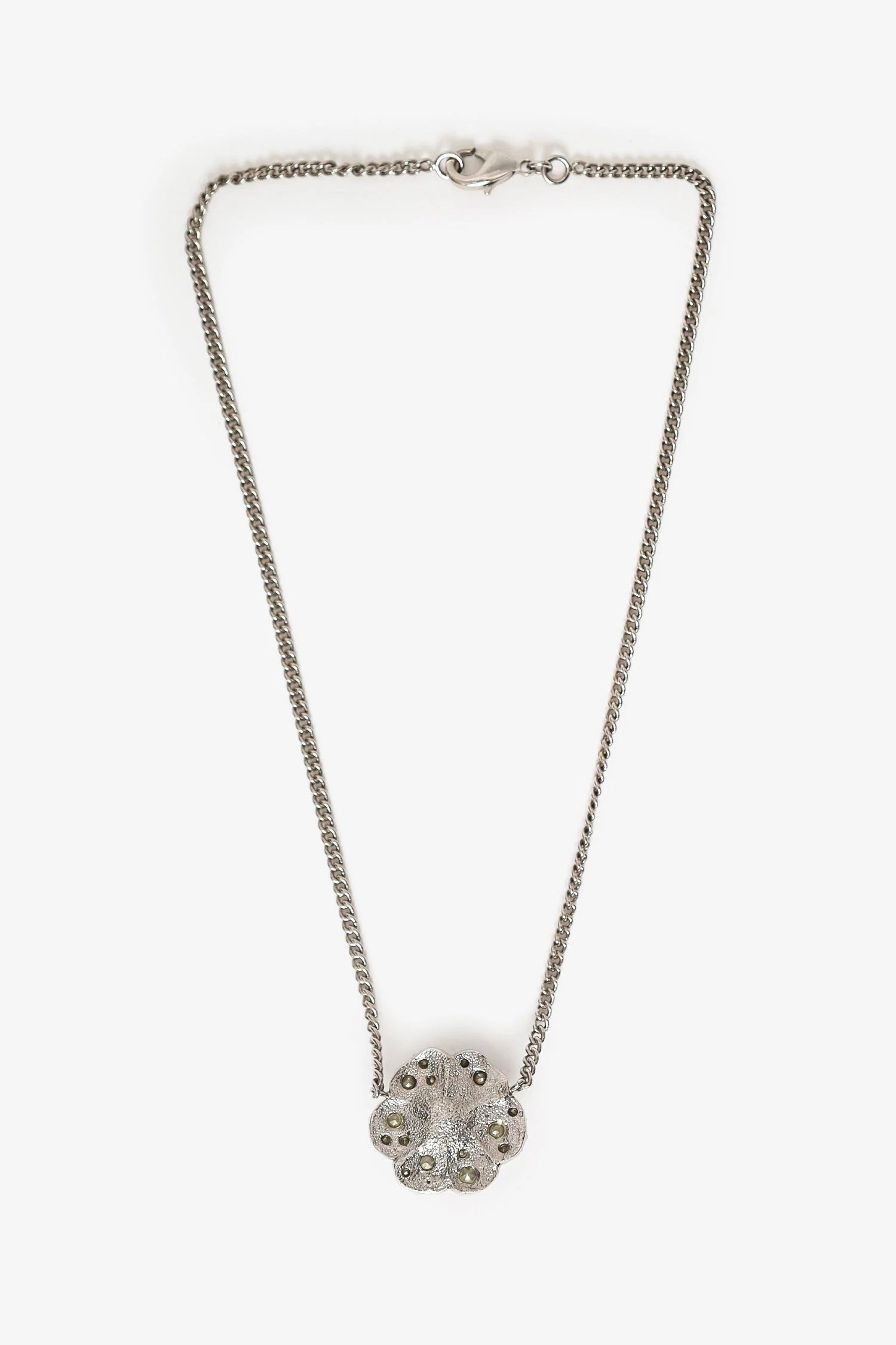 Chanel™ Silver Tone Crystal Camellia Flower Necklace - Image 4