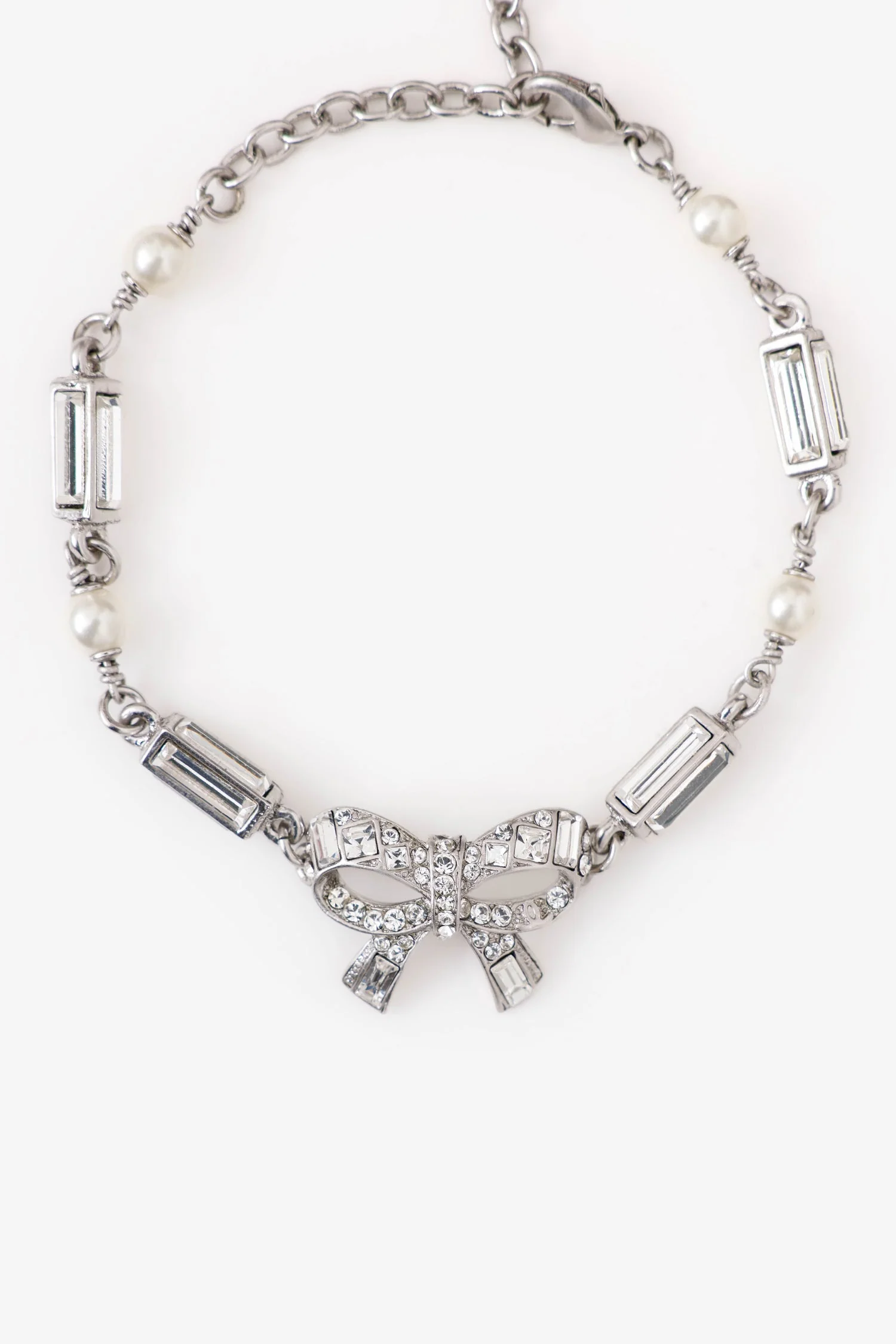 Pre-Loved Chanel™ Silver Tone Crystal Pearl Bow Bracelet - Image 2