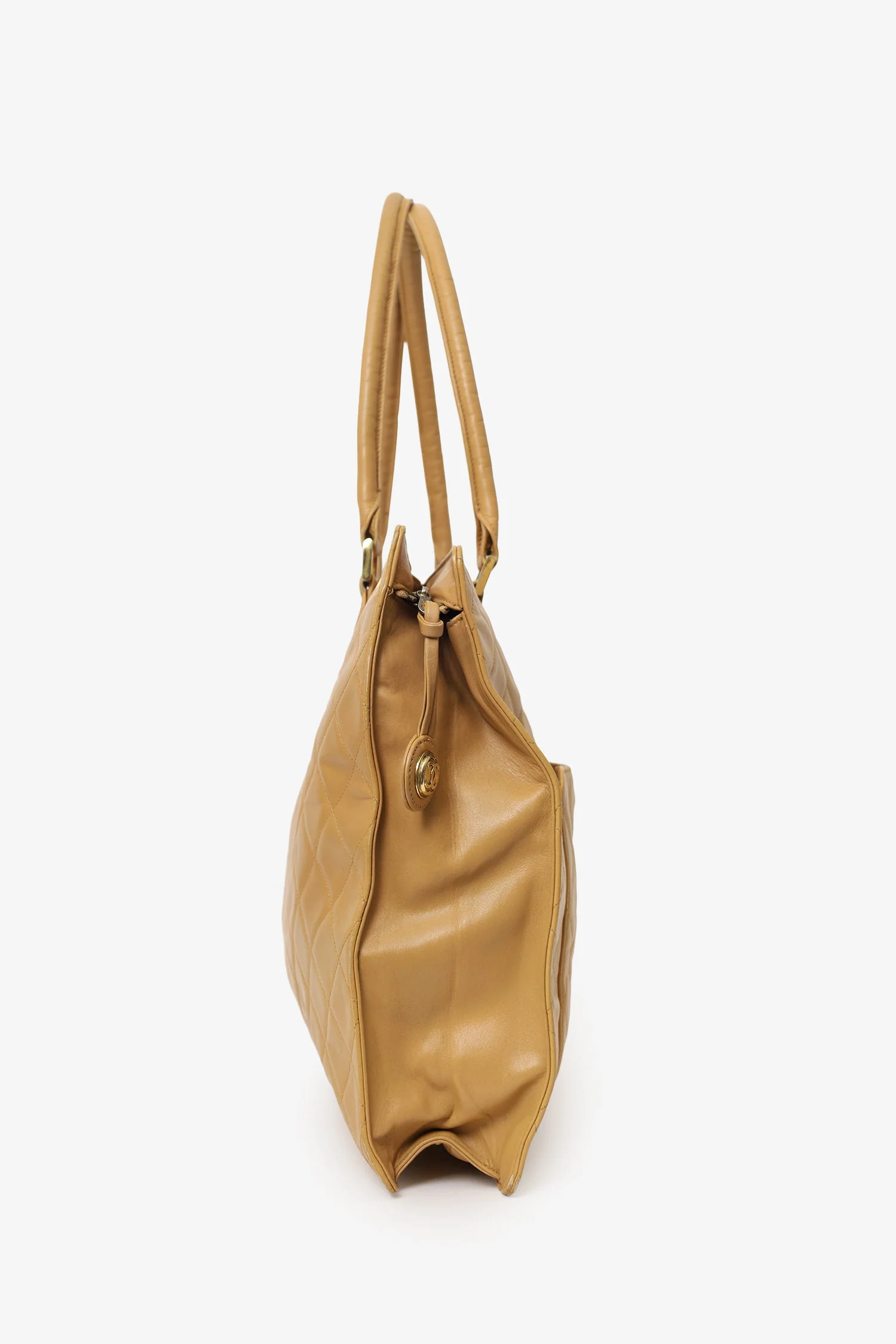 Pre-Loved Chanel™ Vintage Beige Quilted Lambskin CC Briefcase - Image 4