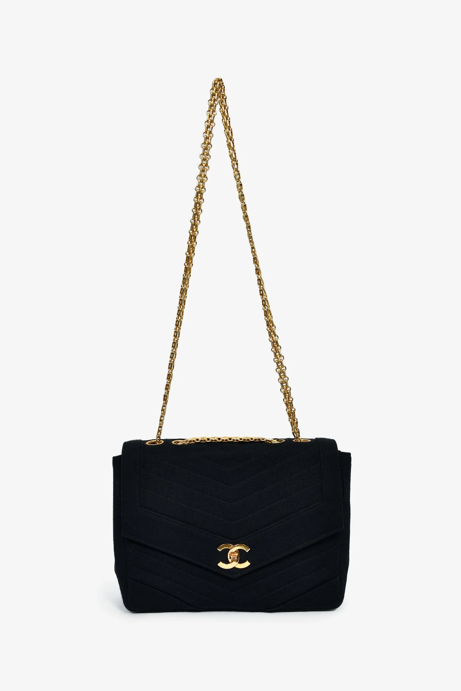 Pre-Loved Chanel™ Vintage Black Jersey Chevron-Quilting Chain Bag - Image 7
