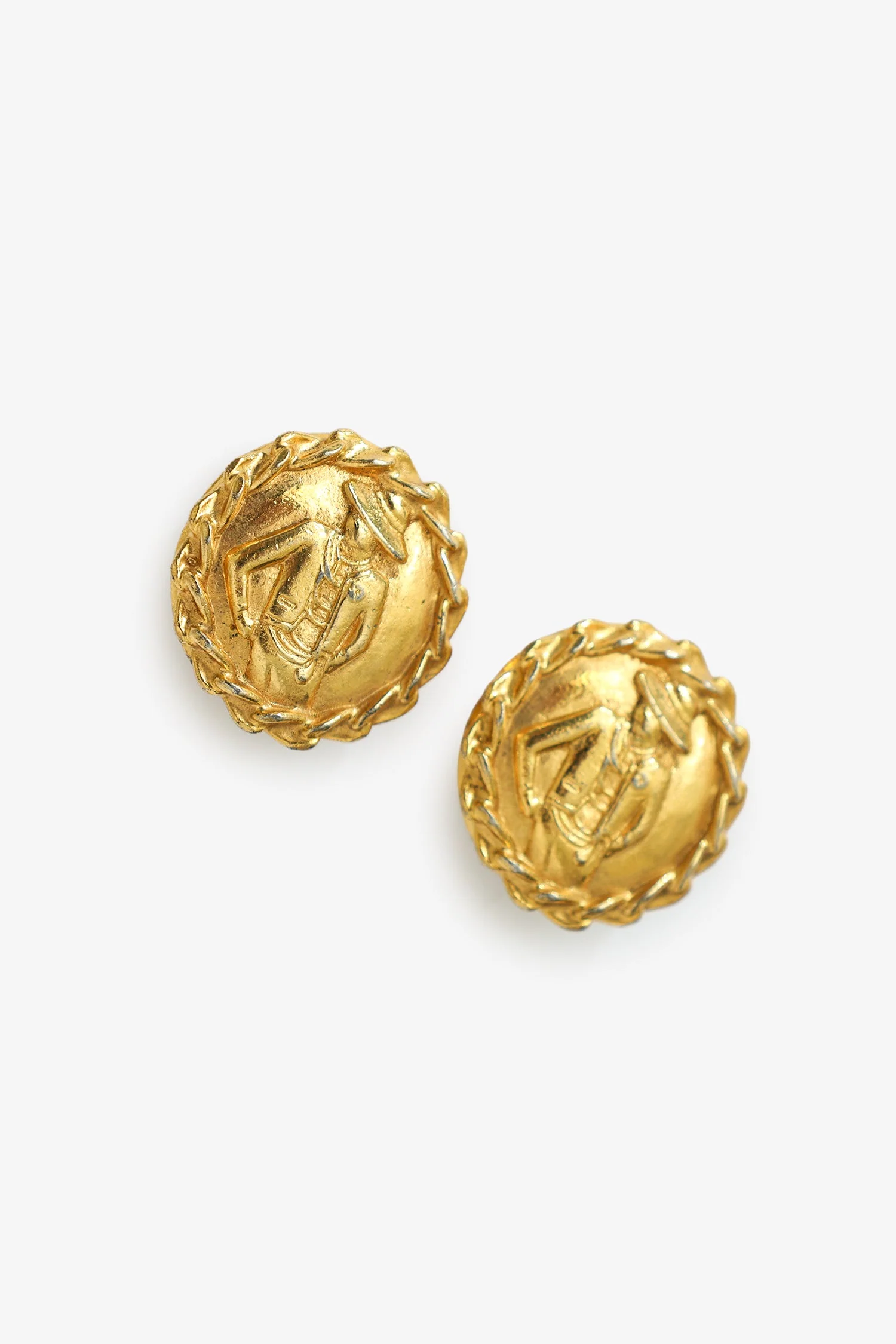 Pre-Loved Chanel™ Vintage Gold-tone Miss Coco Mademoiselle Round Clip-on Earrings - Image 2