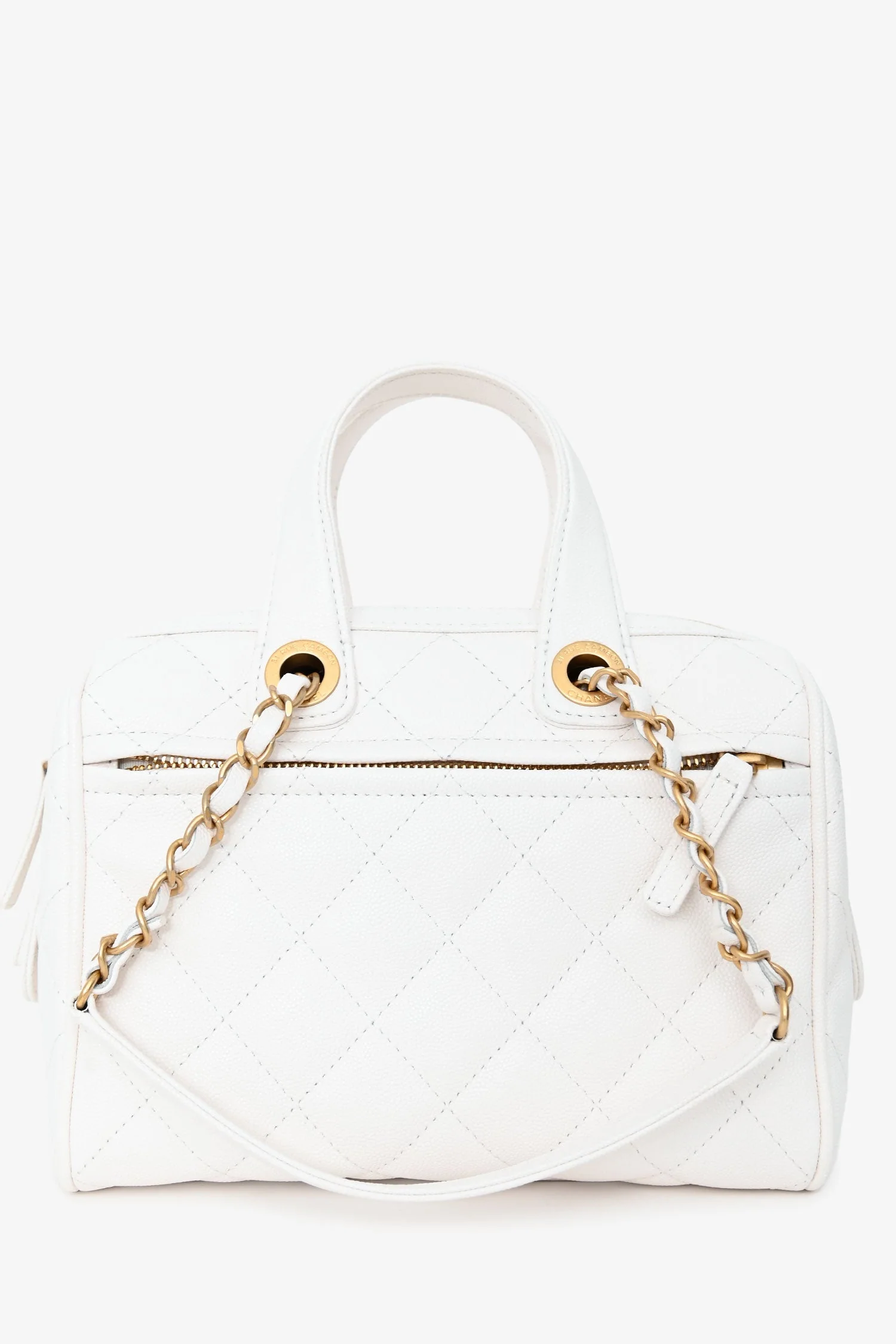 Pre-Loved Chanel™ White Caviar Leather Bowling Bag with Gold Hardware - Image 2