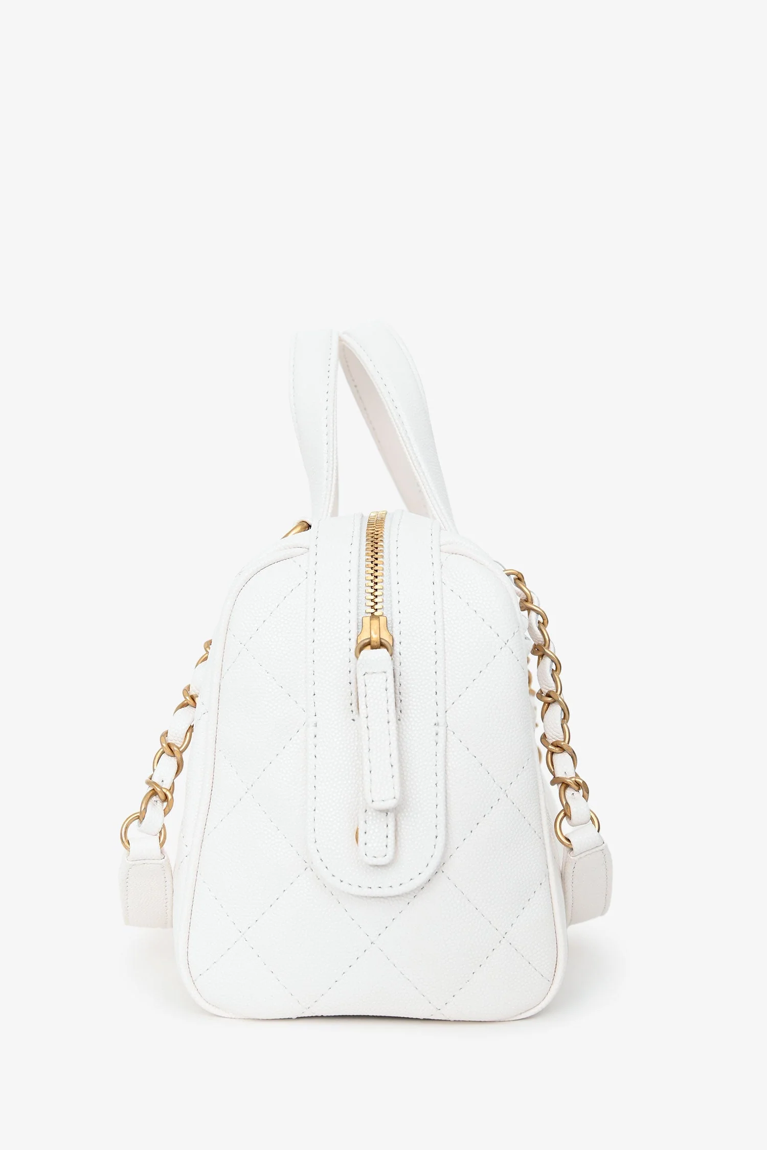 Pre-Loved Chanel™ White Caviar Leather Bowling Bag with Gold Hardware - Image 3