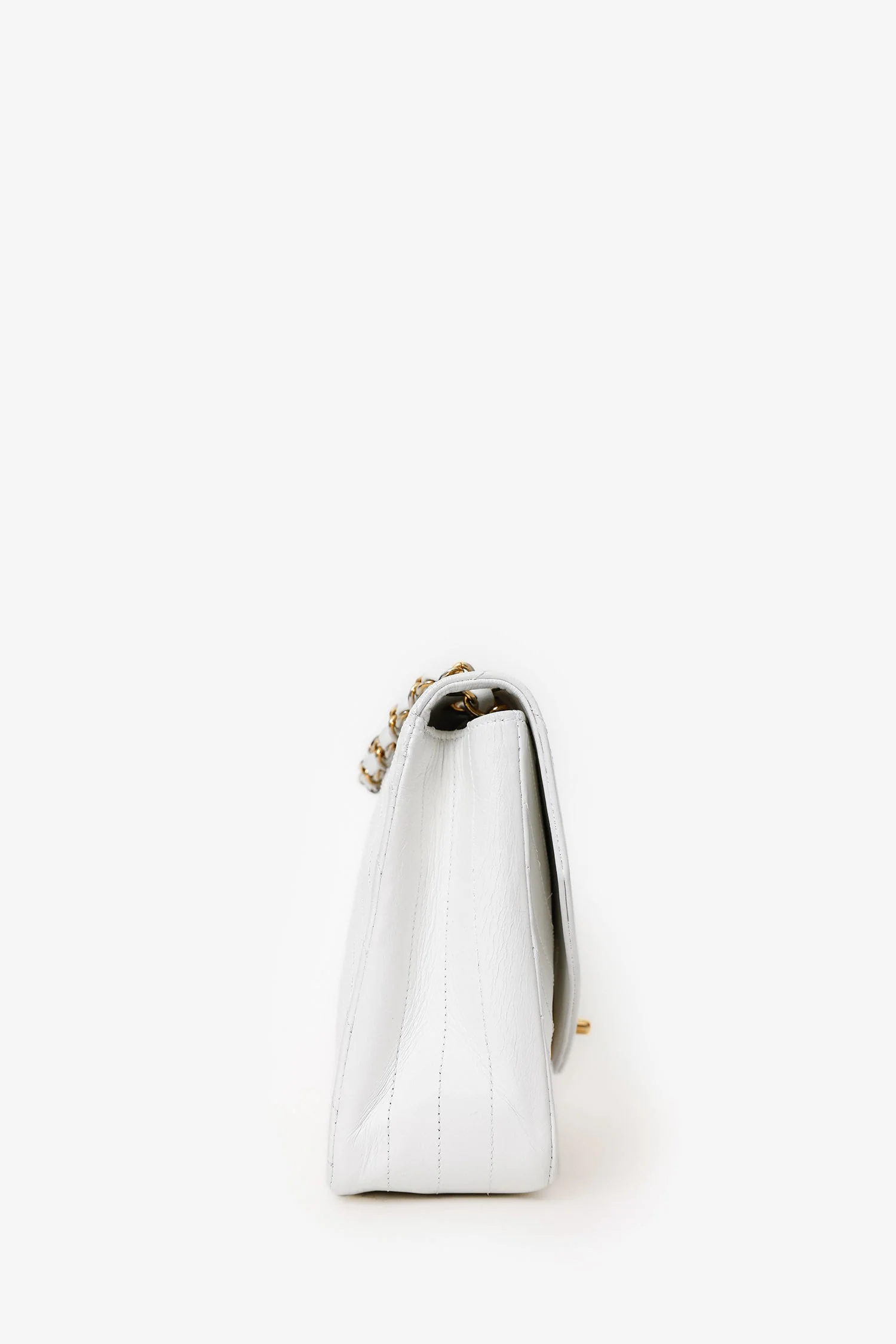 Pre-Loved Chanel™ White Lambskin Half Moon Flap Bag 'Refurbished' - Image 3