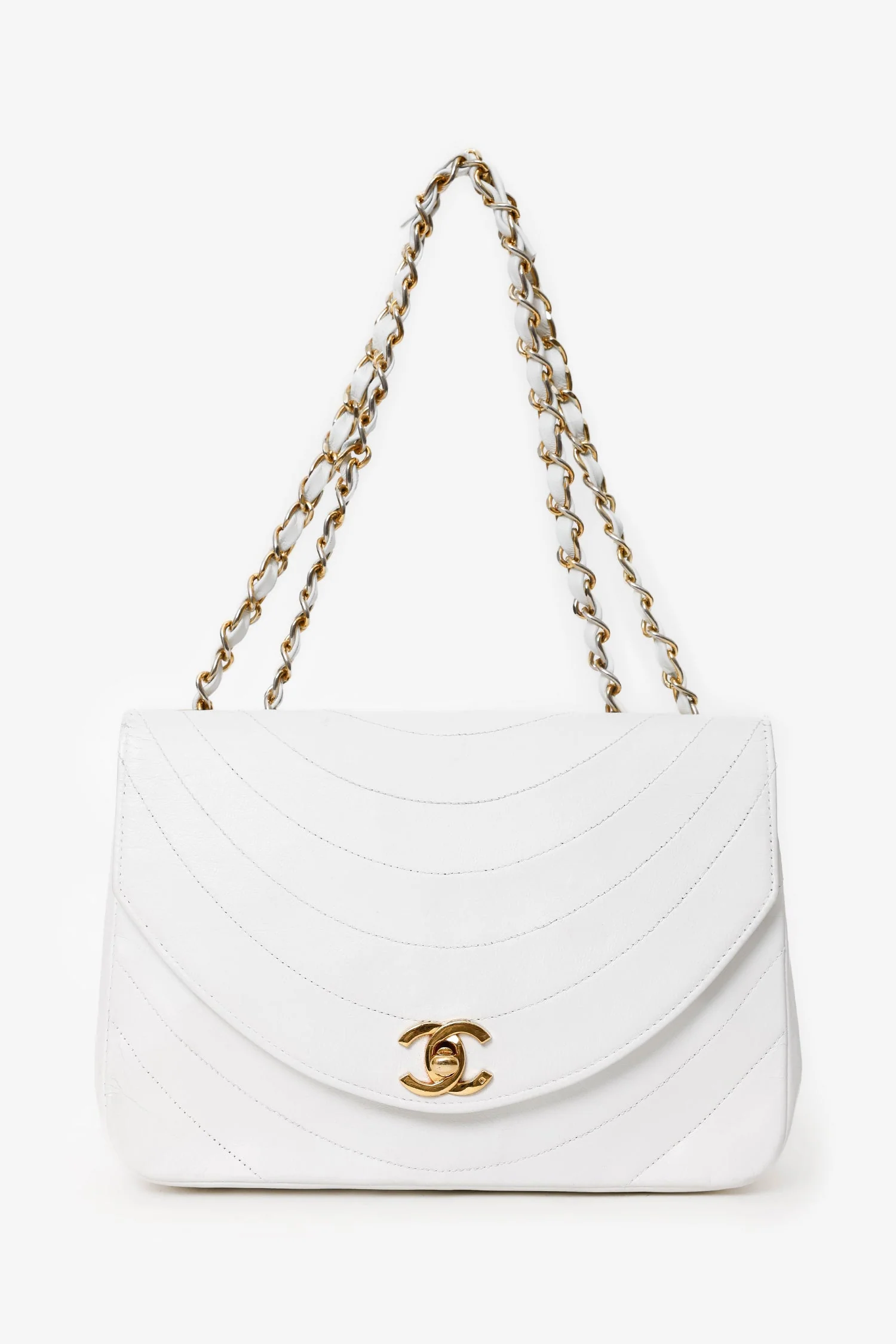 Pre-Loved Chanel™ White Lambskin Half Moon Flap Bag 'Refurbished' - Image 7