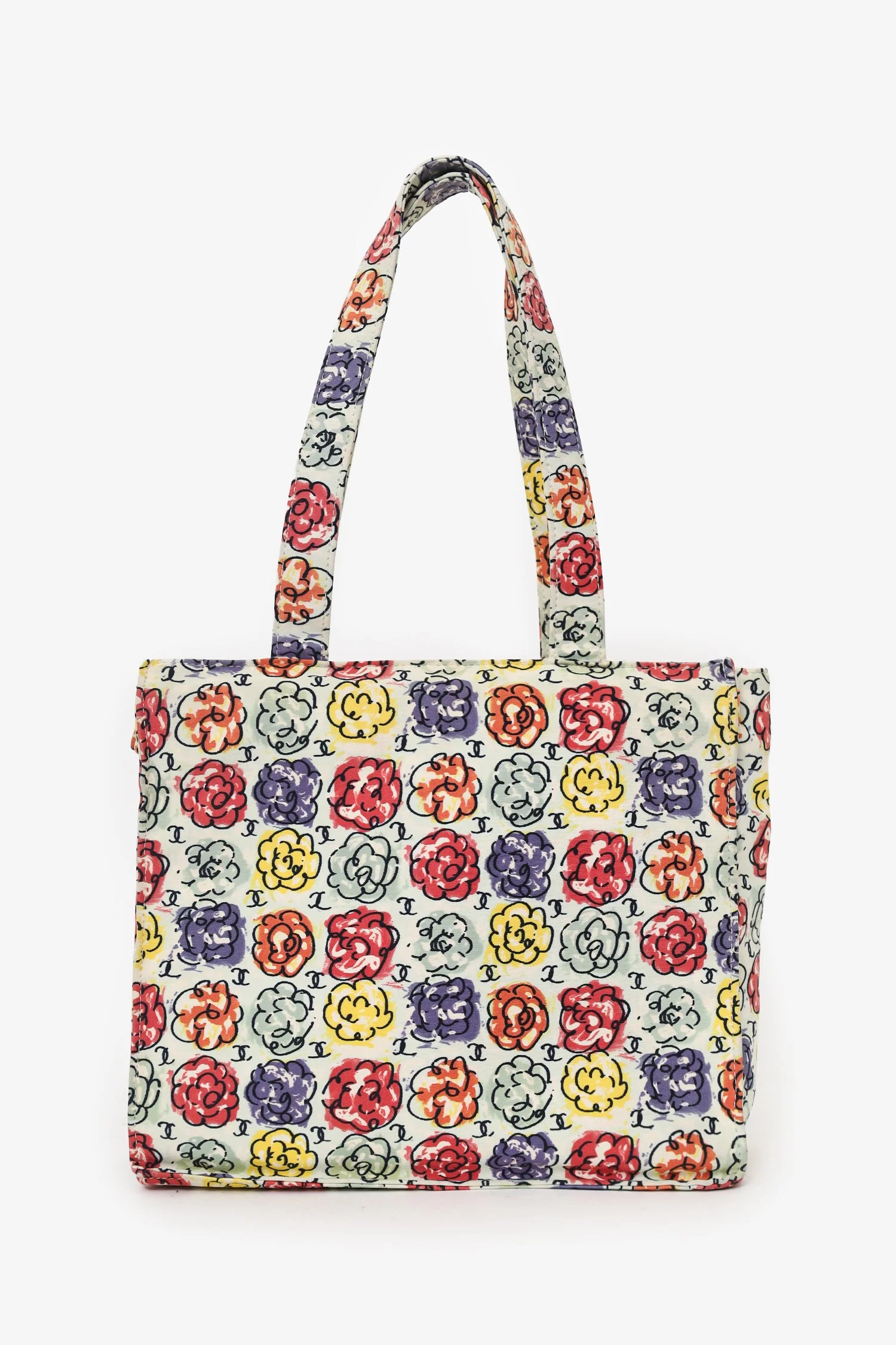 Pre-Loved Chanel™ White/Multicolour Floral Print CC Mini Tote - Image 3