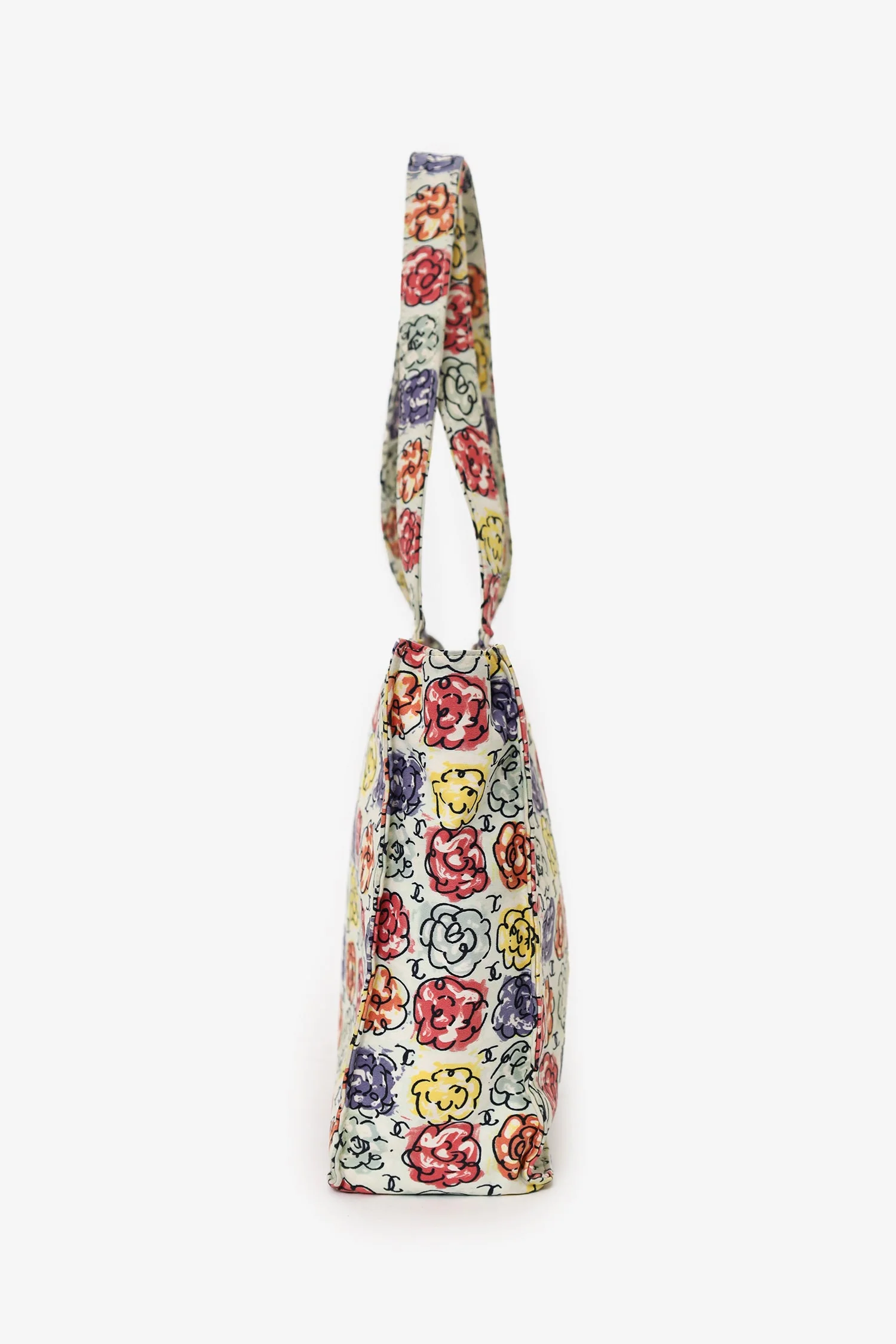 Pre-Loved Chanel™ White/Multicolour Floral Print CC Mini Tote - Image 4