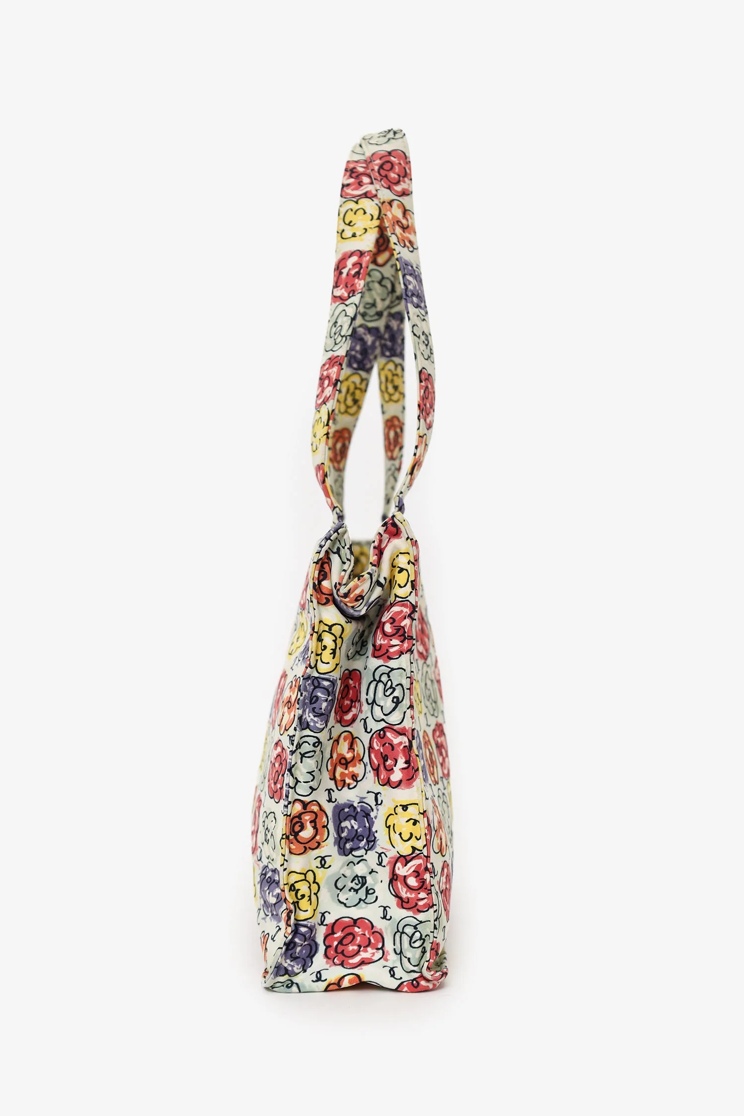 Pre-Loved Chanel™ White/Multicolour Floral Print CC Mini Tote - Image 5