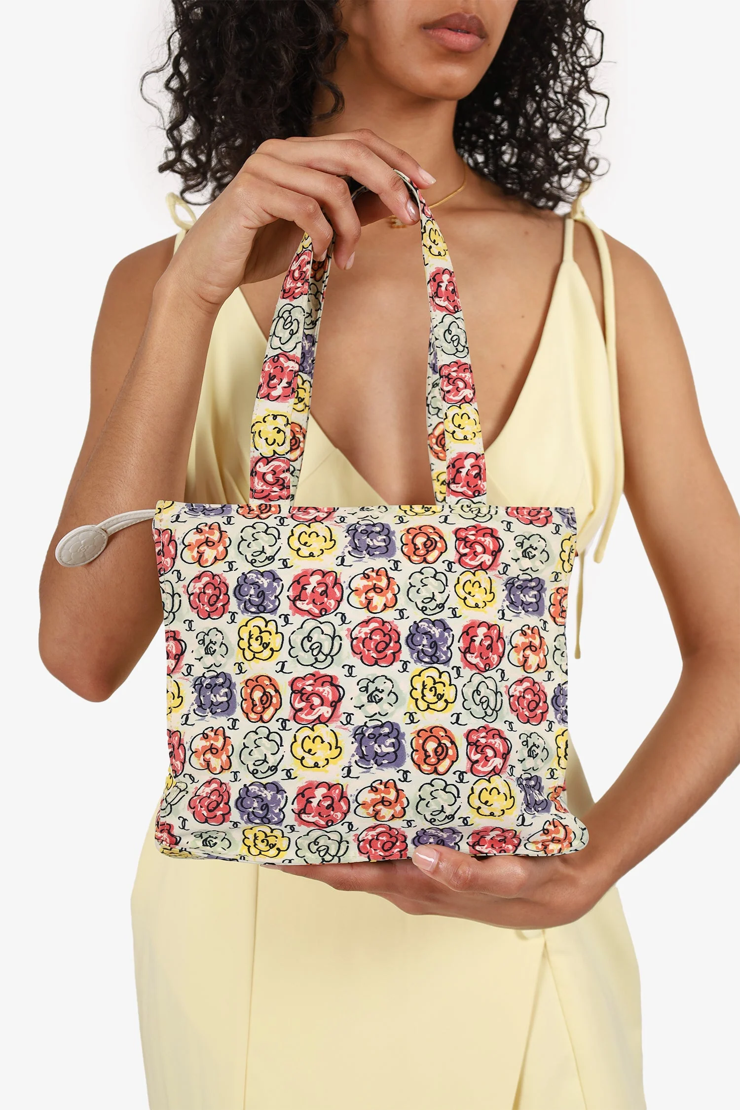 Pre-Loved Chanel™ White/Multicolour Floral Print CC Mini Tote - Image 7