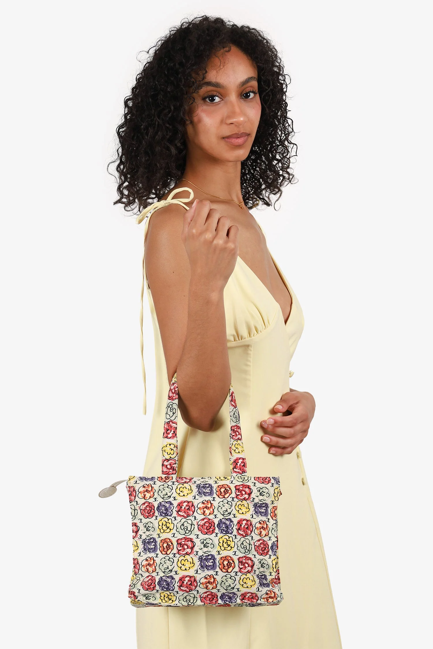 Pre-Loved Chanel™ White/Multicolour Floral Print CC Mini Tote - Image 8