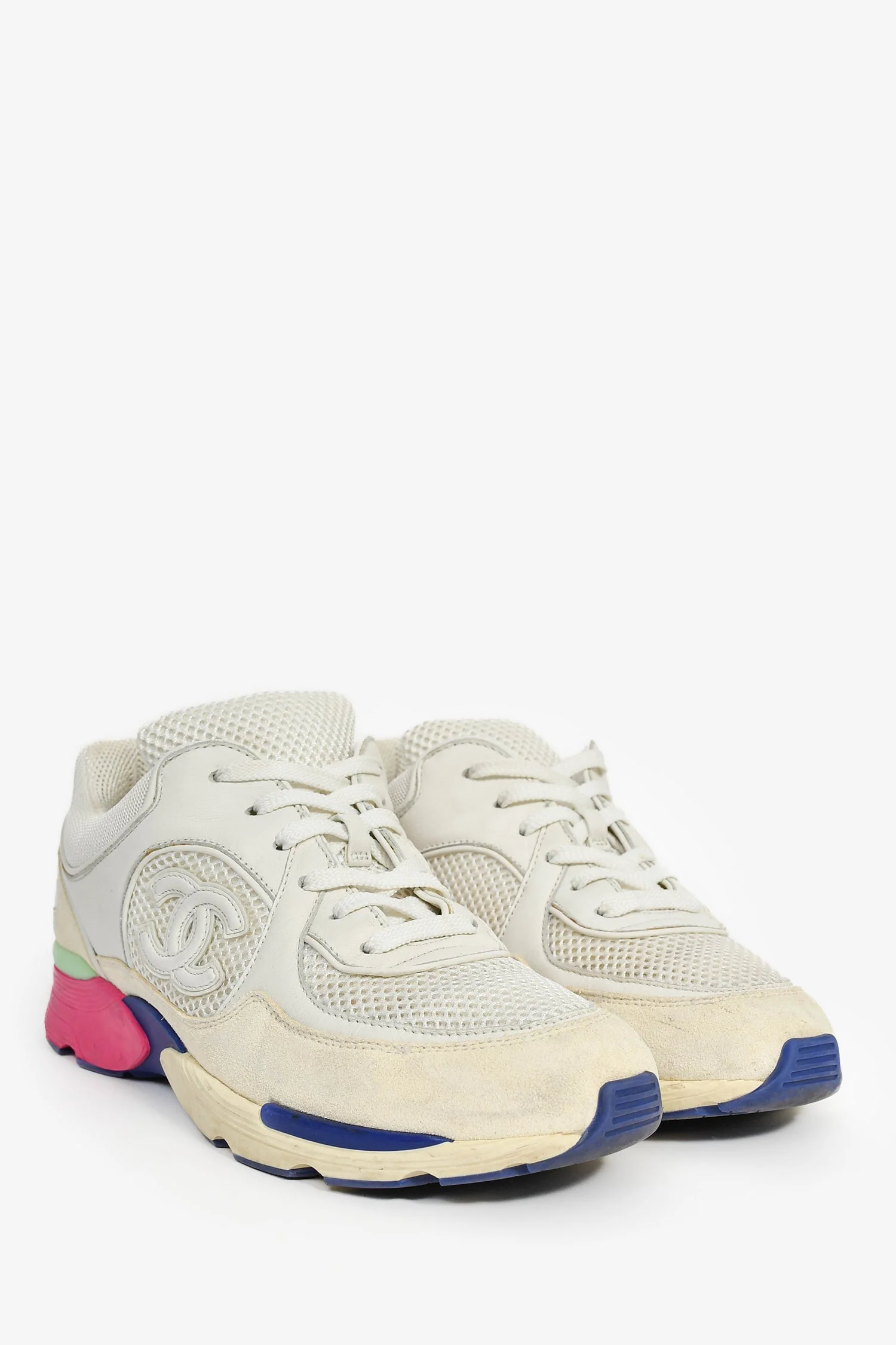 Pre-Loved Chanel™ White/Multicolour Mesh CC Logo Sneakers Size 37 - Image 2