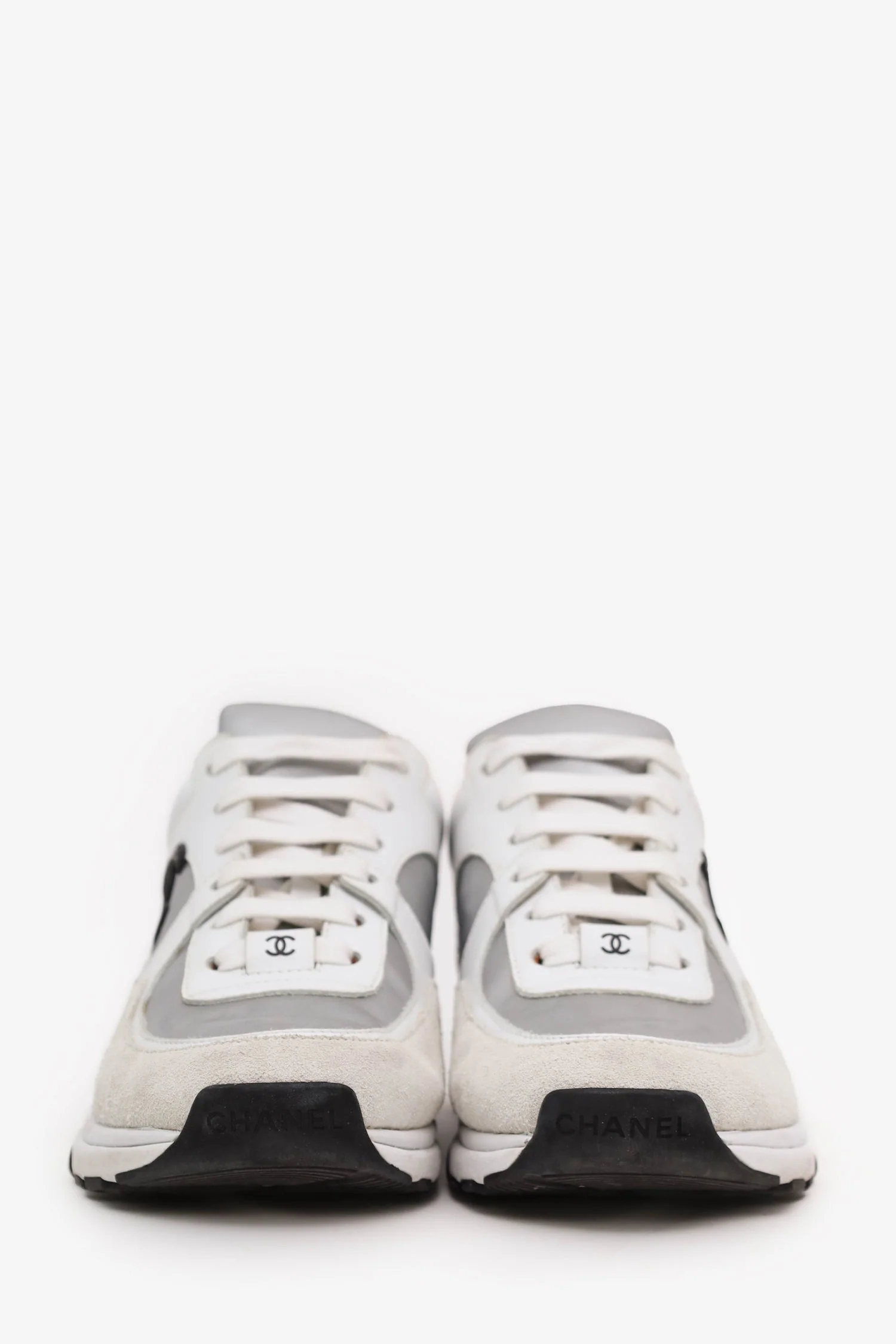 Pre-Loved Chanel™ White/Orange Suede CC Sneakers Size 35.5 - Image 3
