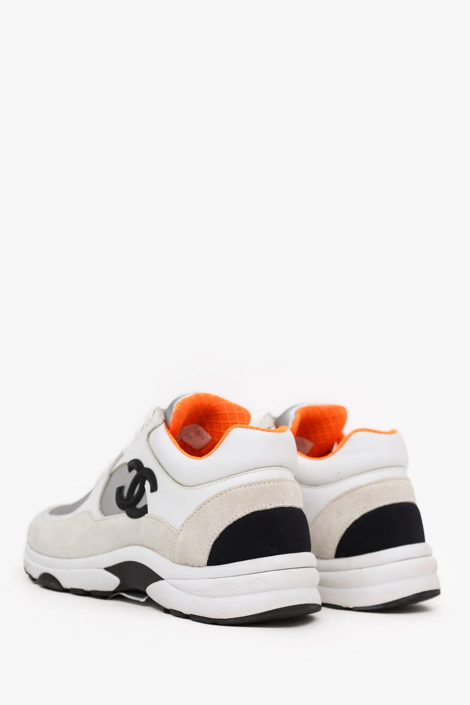 Pre-Loved Chanel™ White/Orange Suede CC Sneakers Size 35.5 - Image 4