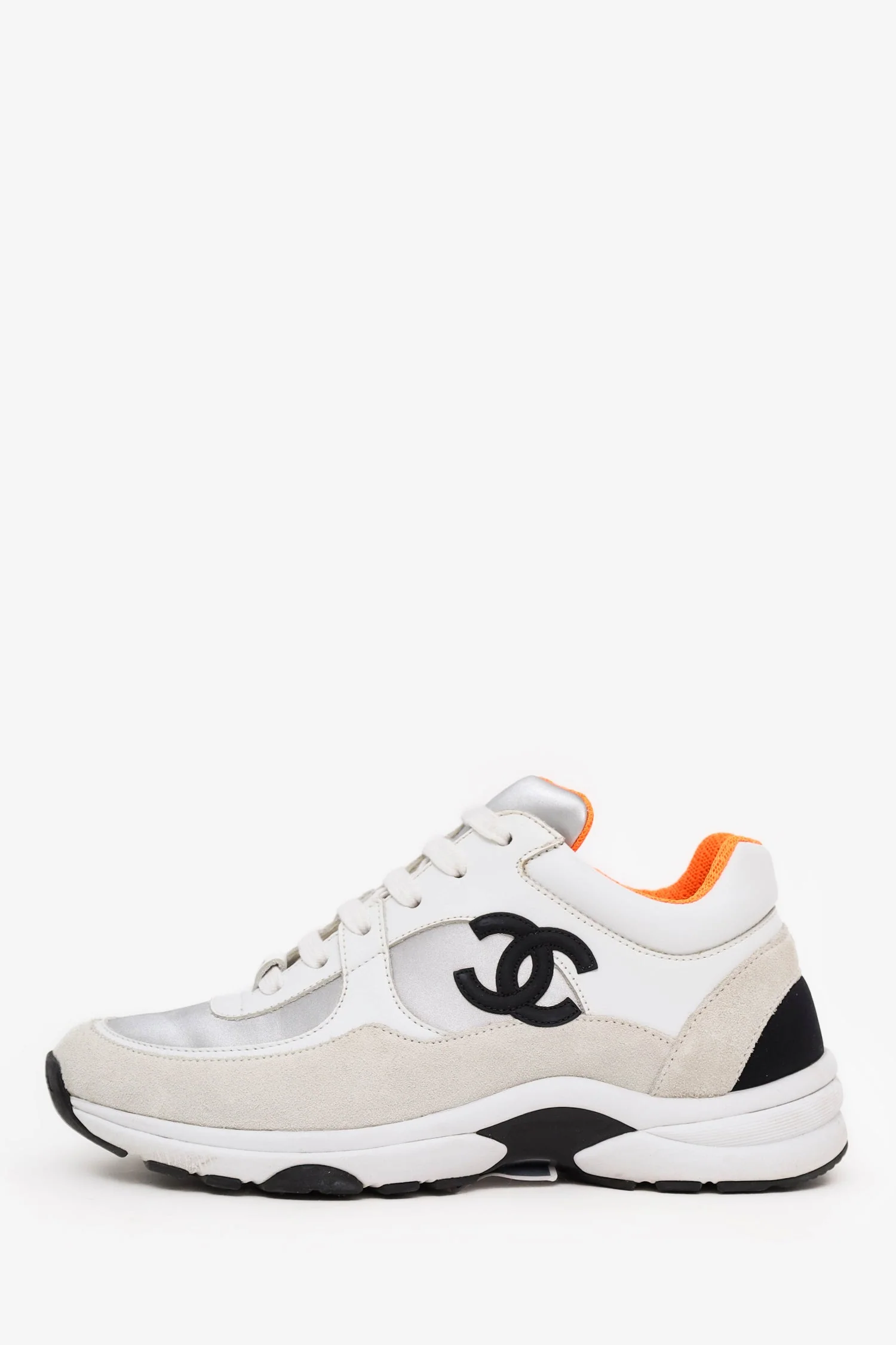 Pre-Loved Chanel™ White/Orange Suede CC Sneakers Size 35.5 - Image 5